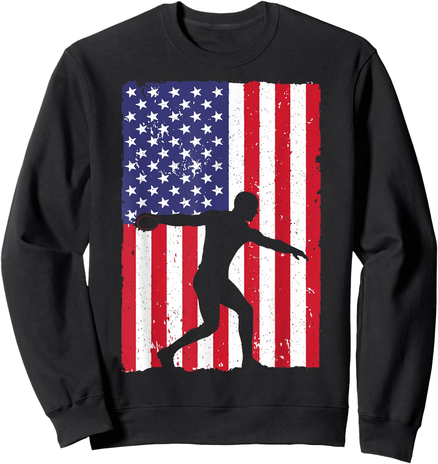 Funny Discus Throwing Art Women US Flag Discus Lover Sweatshirt - Sweatshirt | Black