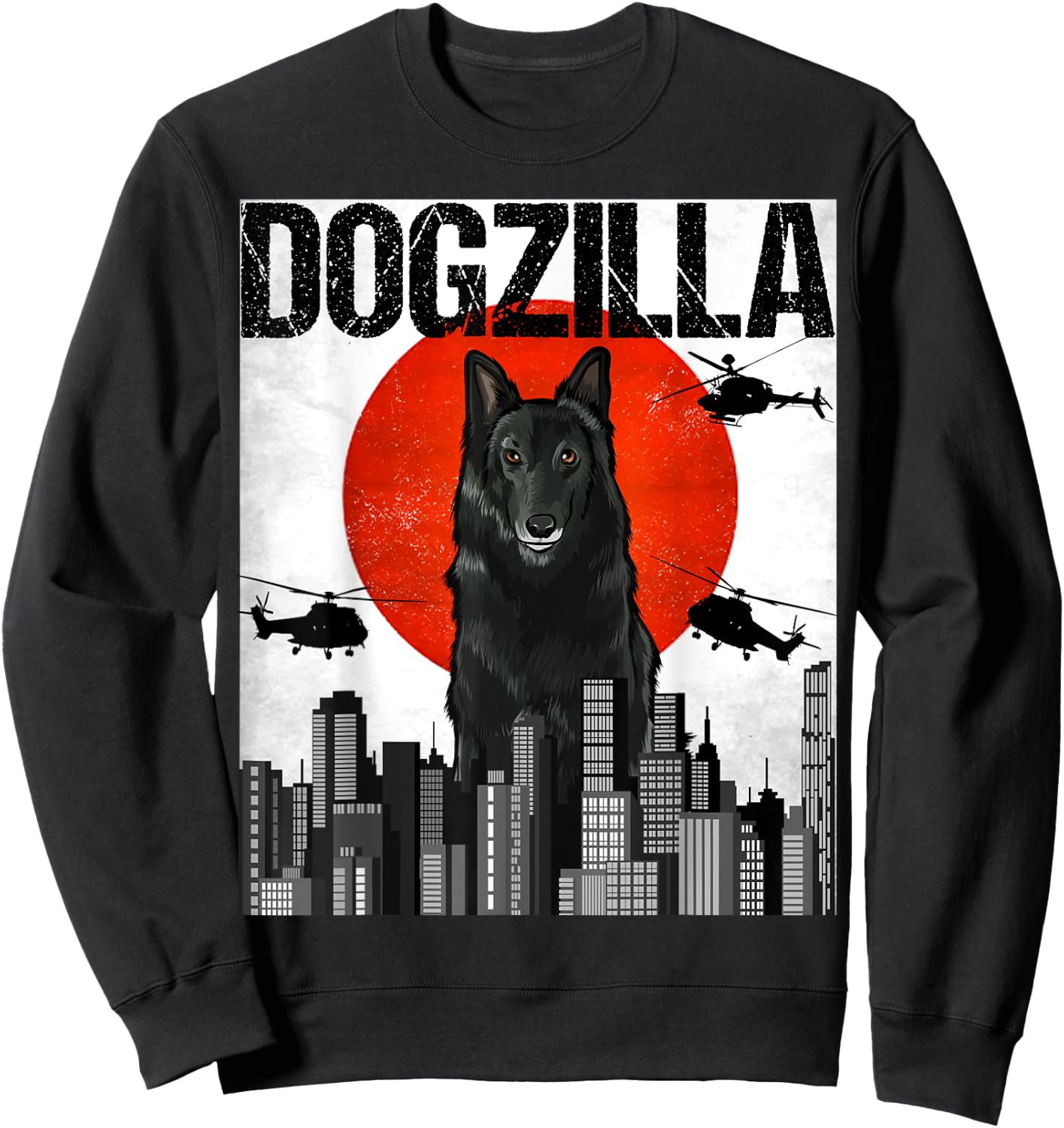 Funny Vintage Japanese Dogzilla Belgian Sheepdog Women Sweatshirt - Sweatshirt | Black