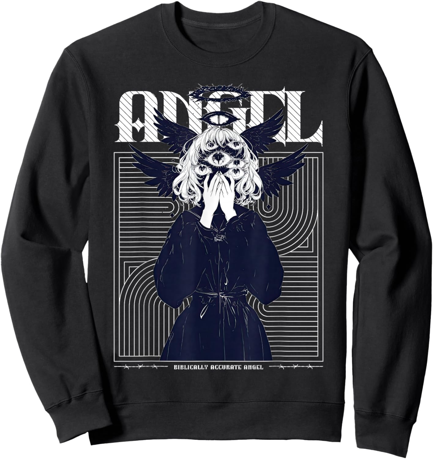 Anime Girl Multiple Eyes Gothic Seraphim Angel Harajuku Sweatshirt - Sweatshirt | Black