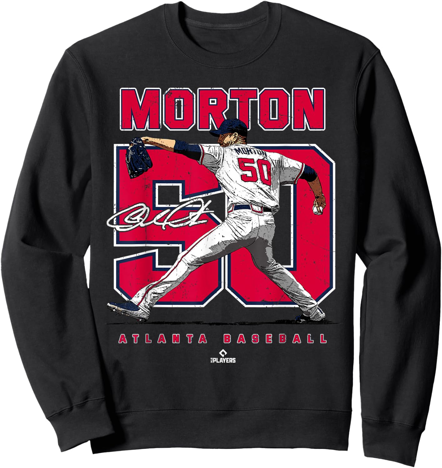 Number and Portrait Charlie Morton Atlanta MLBPA Sweatshirt - Sweatshirt | Black