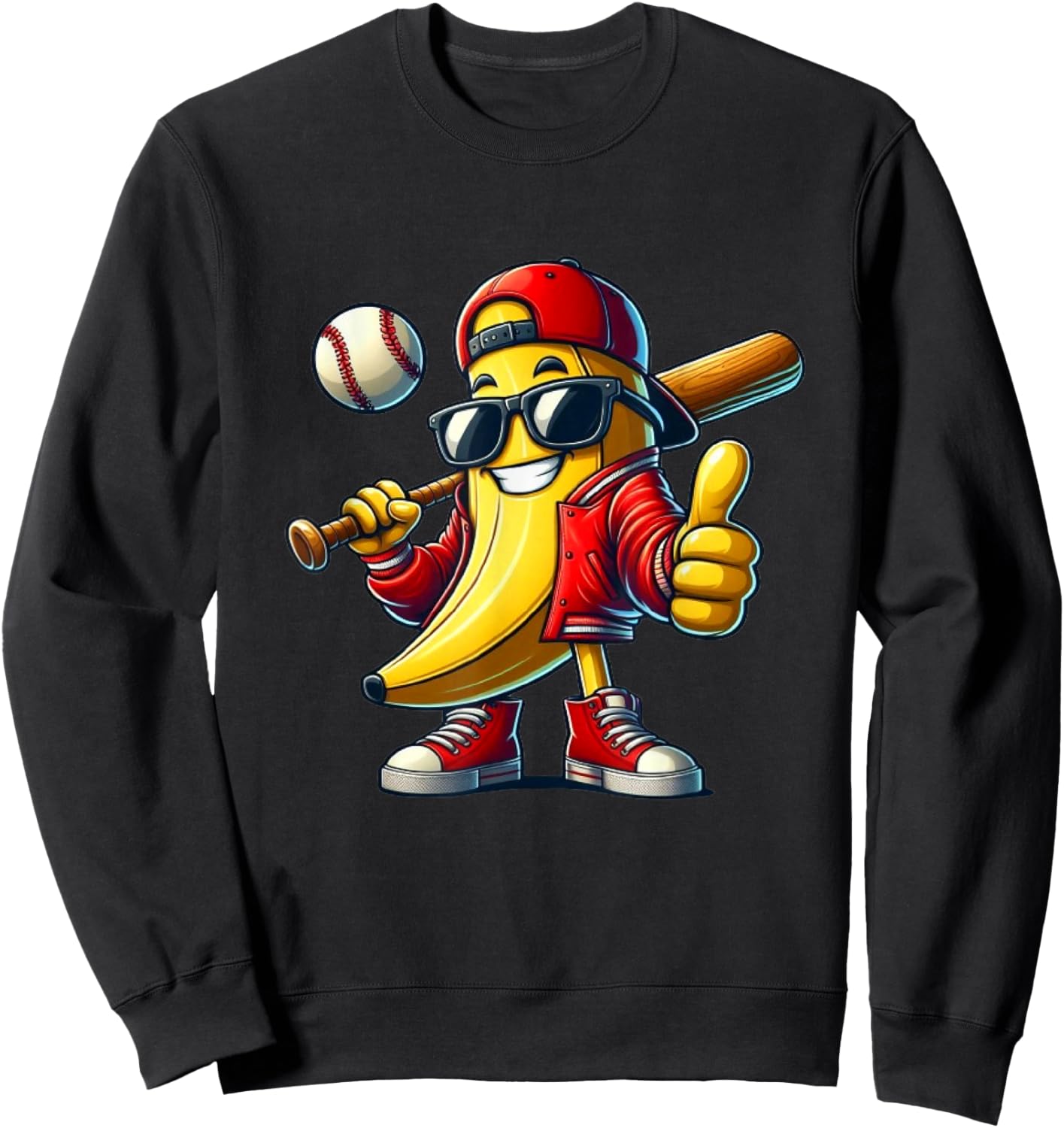 Banana Playing Baseball Fruit Lover Baseball Player Sweatshirt - Sweatshirt | Black