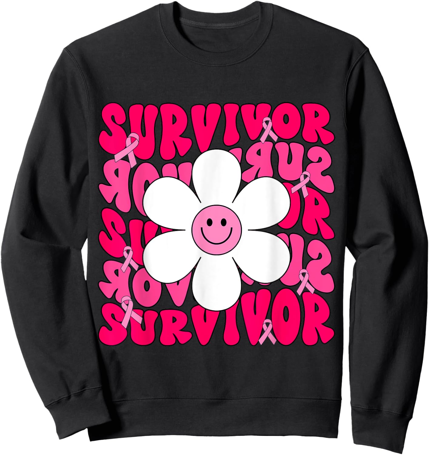 Survivor Breast Cancer Awareness Retro Groovy Breast Cancer Sweatshirt - Sweatshirt | Black