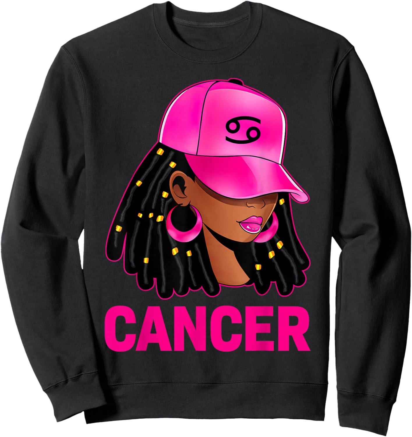Cancer Queen Loc'd Hair Black Woman Cap Zodiac Sign Sweatshirt - Sweatshirt | Black