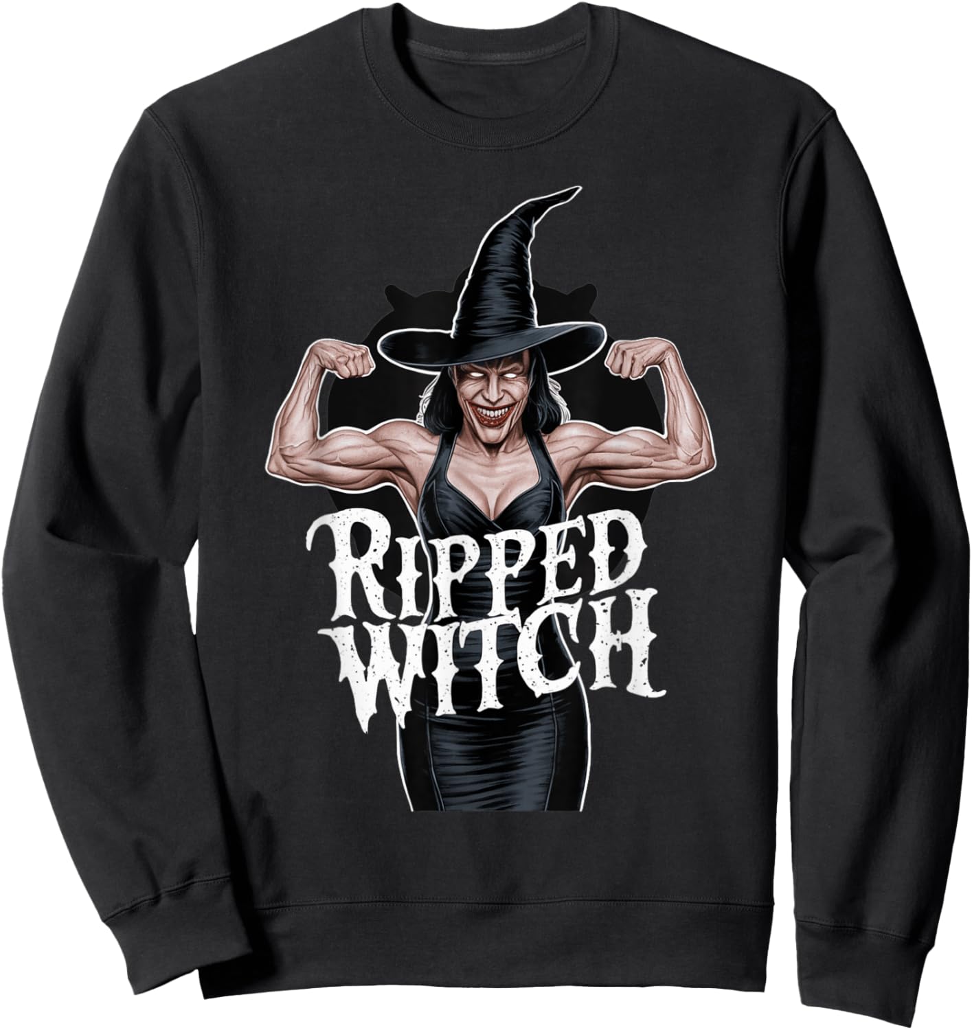 Ripped Witch Muscular Halloween Gym Bodybuilder Costume Sweatshirt - Sweatshirt | Black