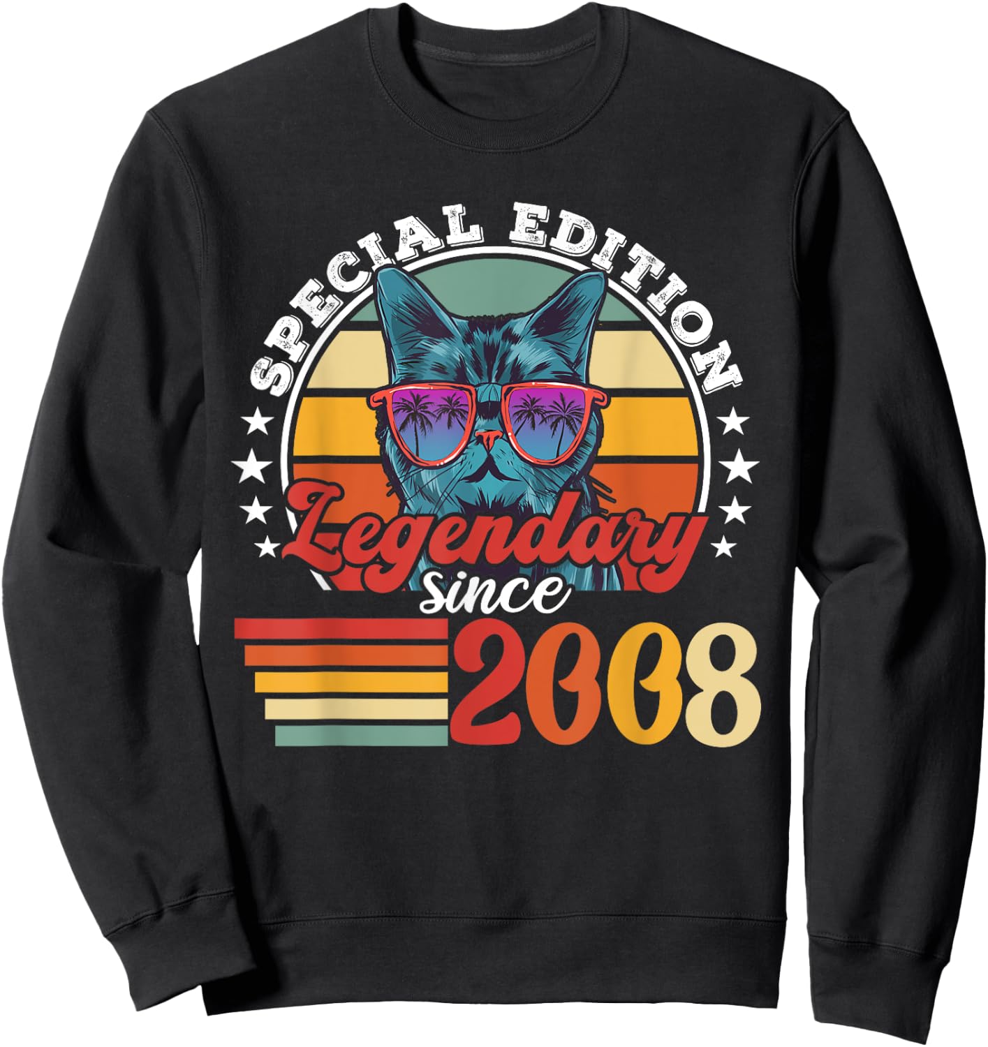 Retro cat with sunglasses funny saying vintage 2008 Sweatshirt - Sweatshirt | Black