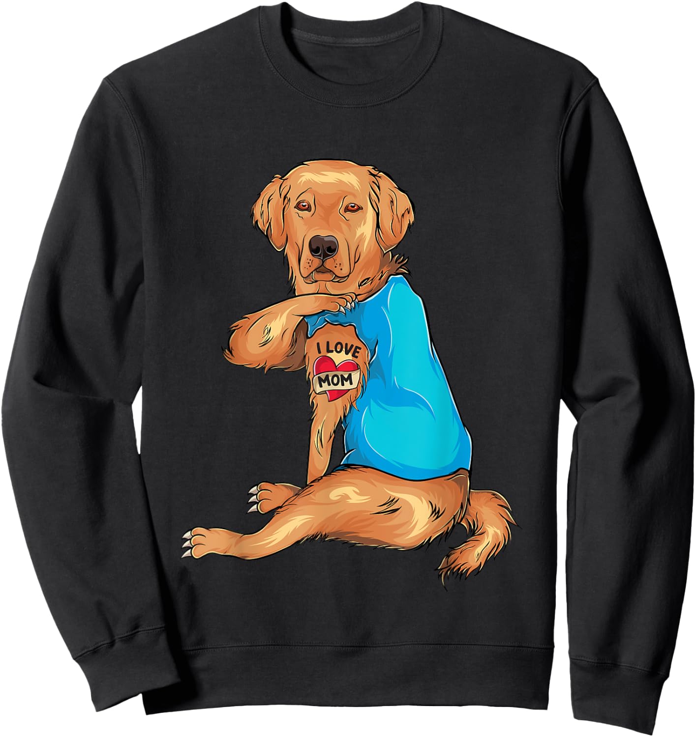 Mother's Day Tattoo I Love Mom Golden Retriever Tattooed Sweatshirt - Sweatshirt | Black