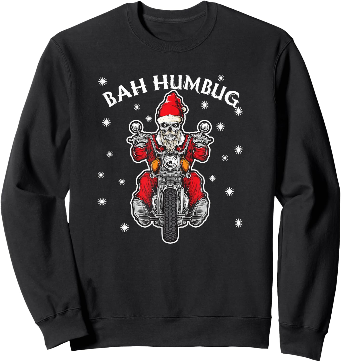 Bah Humbug Skeleton Santa Riding A Motorcycle Gift Sweatshirt - Sweatshirt | Black