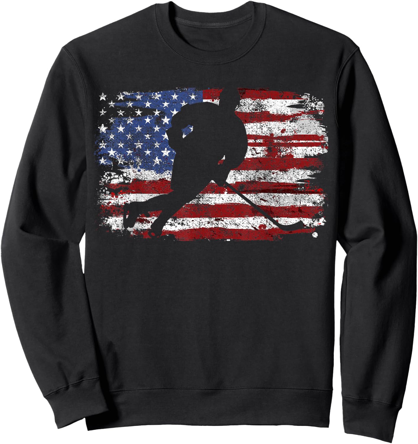 Ice Hockey Player USA American Flag 4th of July Gift Sweatshirt - Sweatshirt | Black