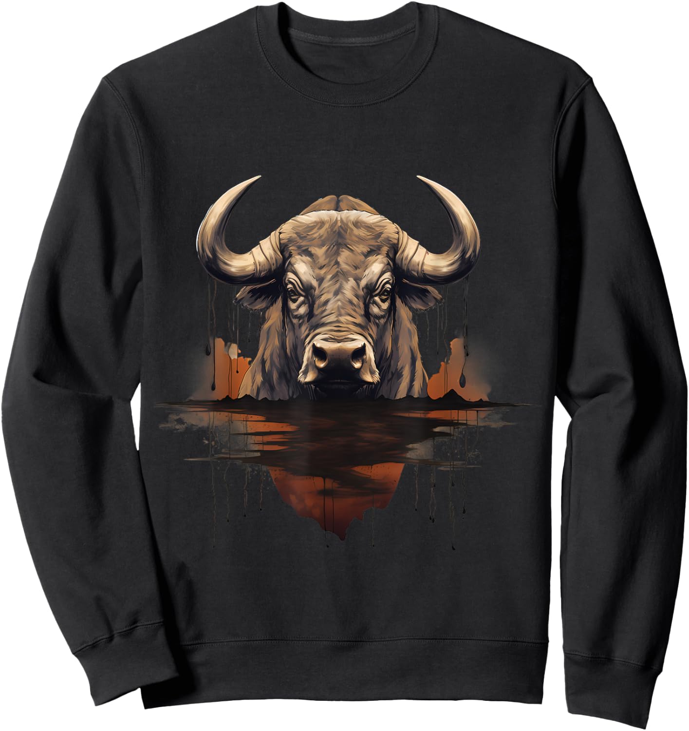 Buffalo Portrait Artwork Animal Art Wildlife Safari Bison Sweatshirt - Sweatshirt | Black