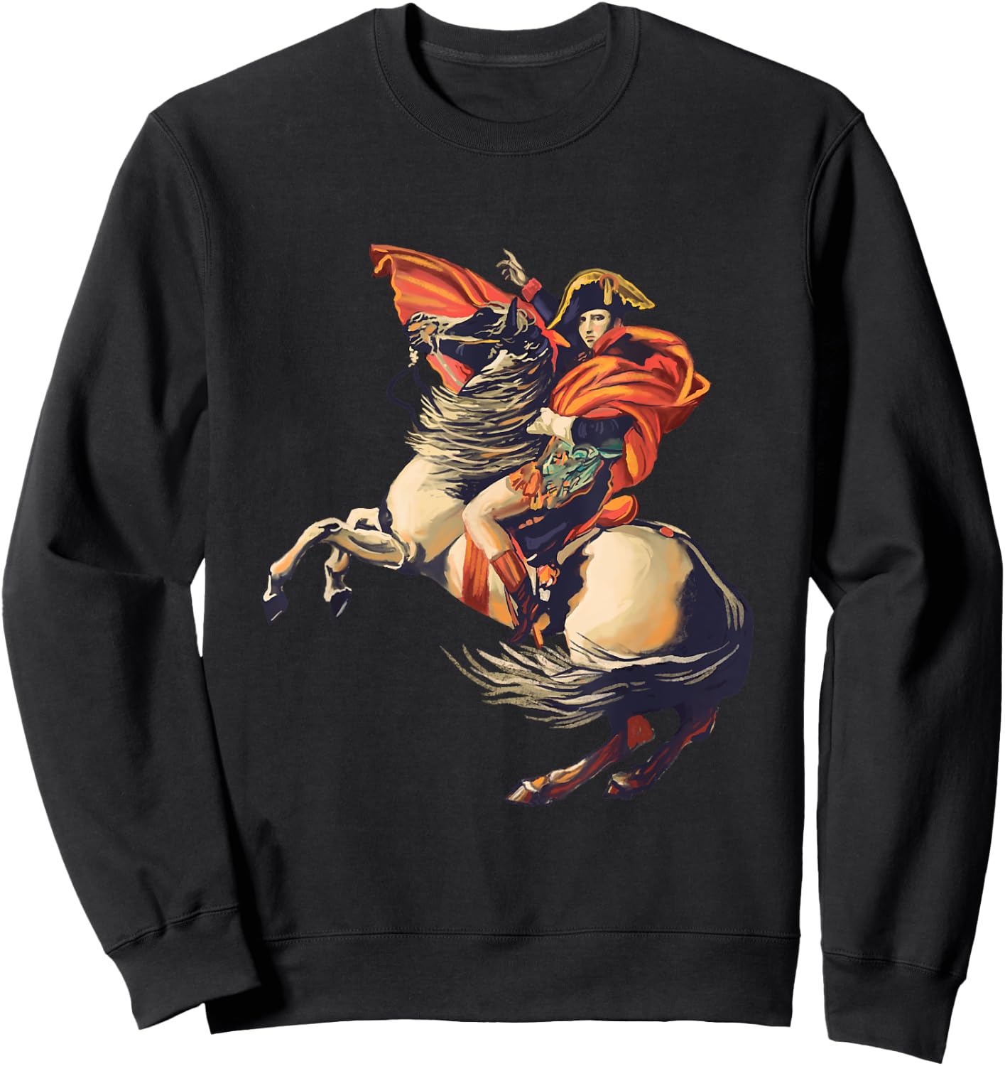 Napoleon Bonaparte with horse, art, painting Alps, gift Sweatshirt - Sweatshirt | Black