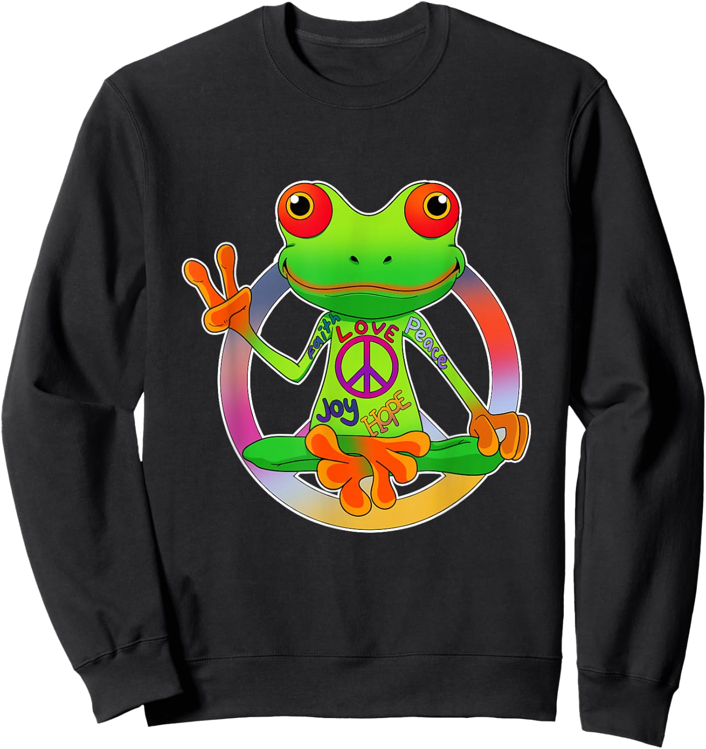Hippie Frog Peace Sign Yoga Frogs Hippies 70s Sweatshirt - Sweatshirt | Black