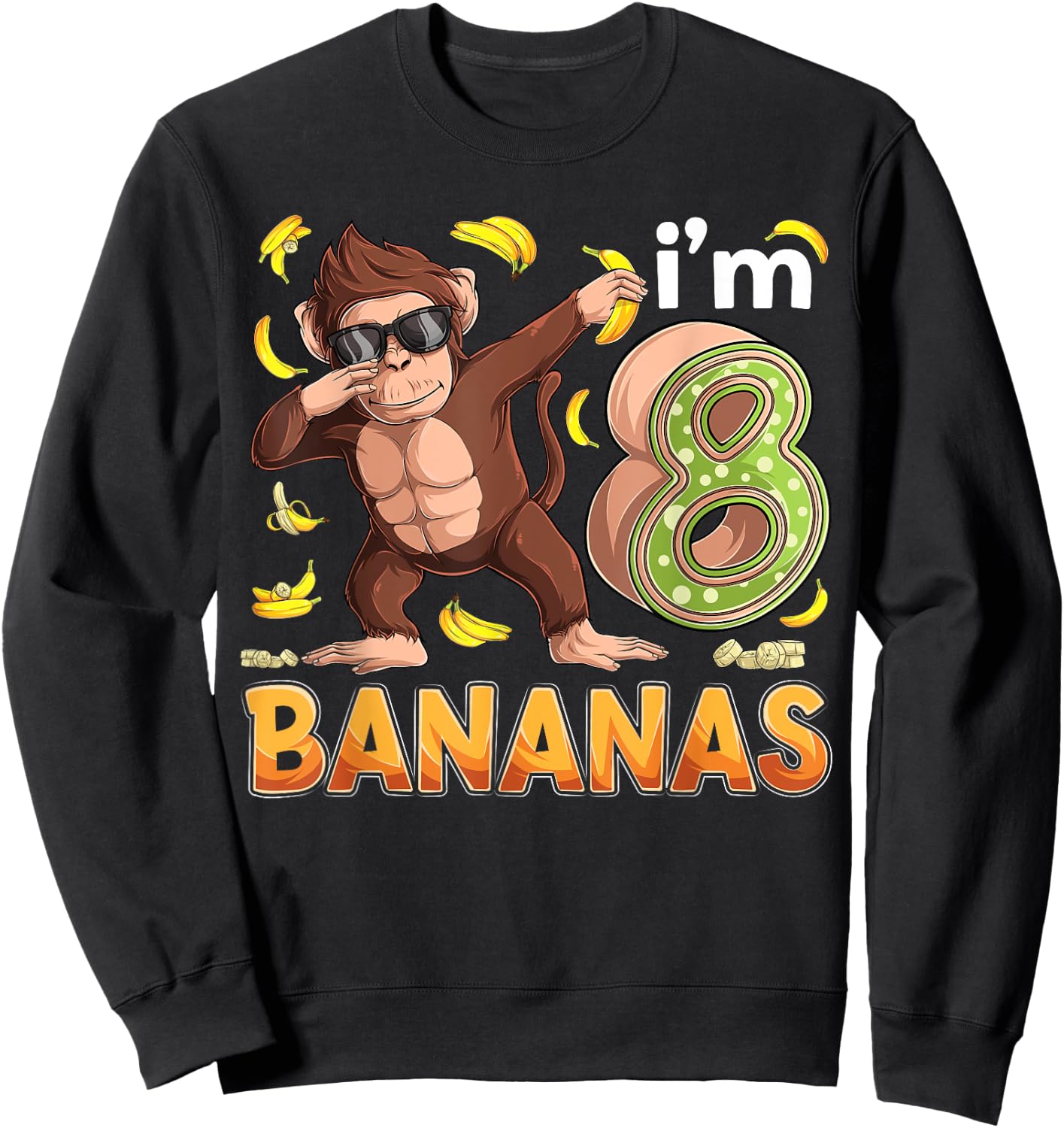 8 Year Old Monkey Birthday Safari Jungle Animal 8th B-day Sweatshirt - Sweatshirt | Black