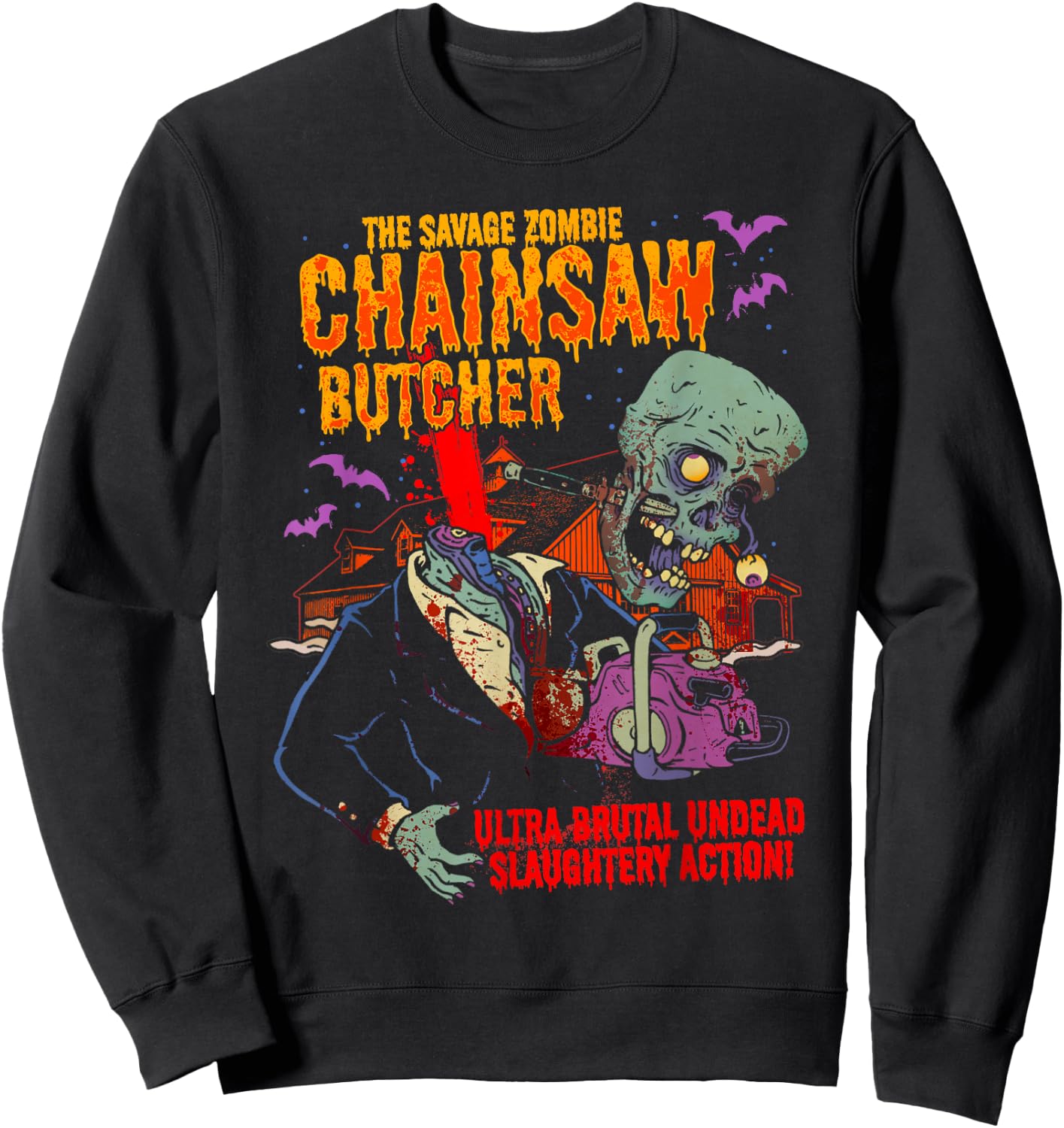 The Savage Zombie Chainsaw Butcher Horror Movie Sweatshirt - Sweatshirt | Black