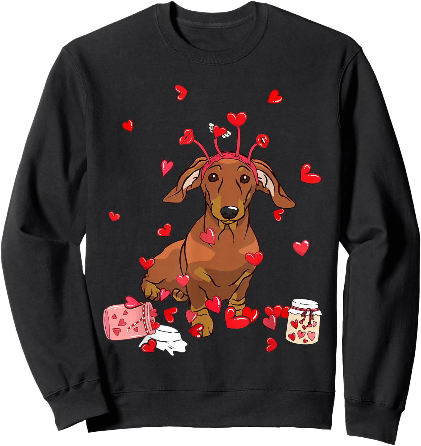 Dog Valentine Gift Cute Dachshund Valentine's Day Men Women Girls Kids Sweatshirt - Sweatshirt | Black