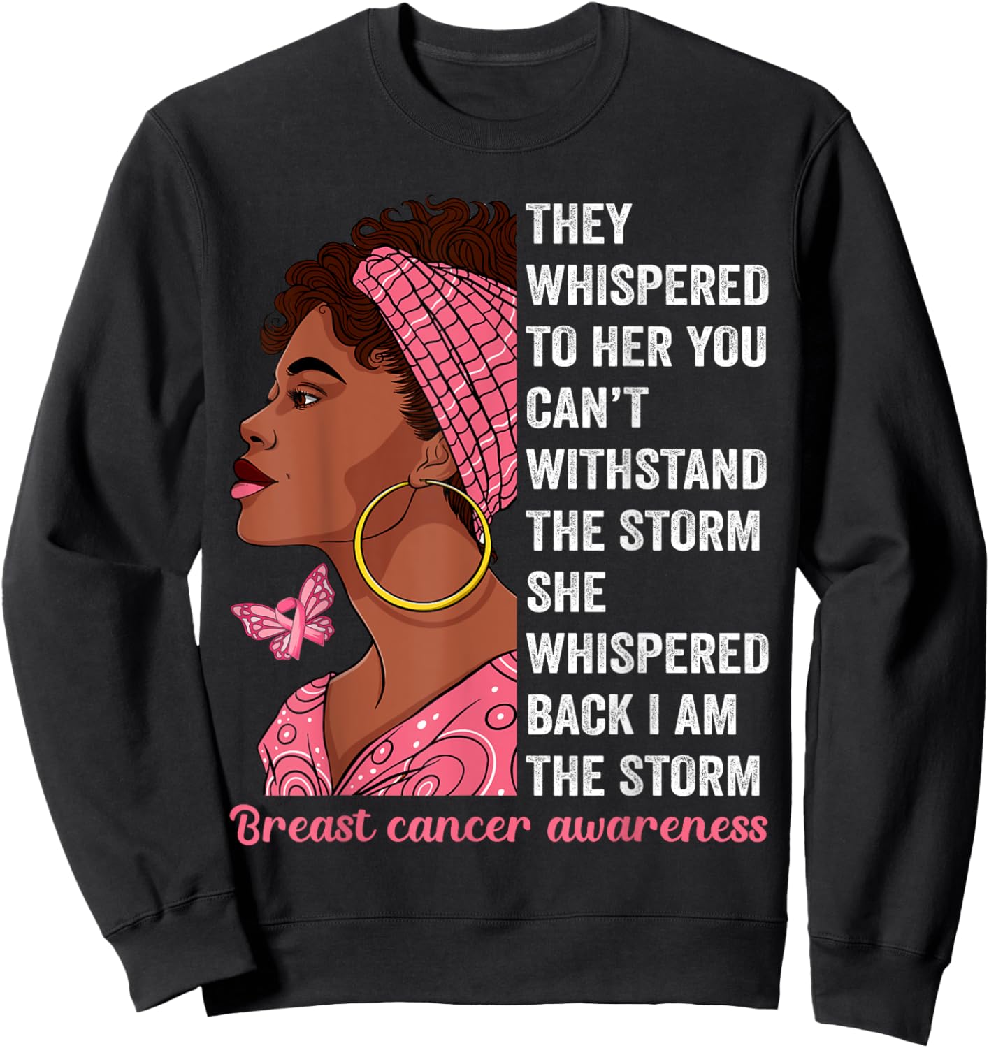 African American Breast Cancer Awareness Afro Black Women Sweatshirt - Sweatshirt | Black
