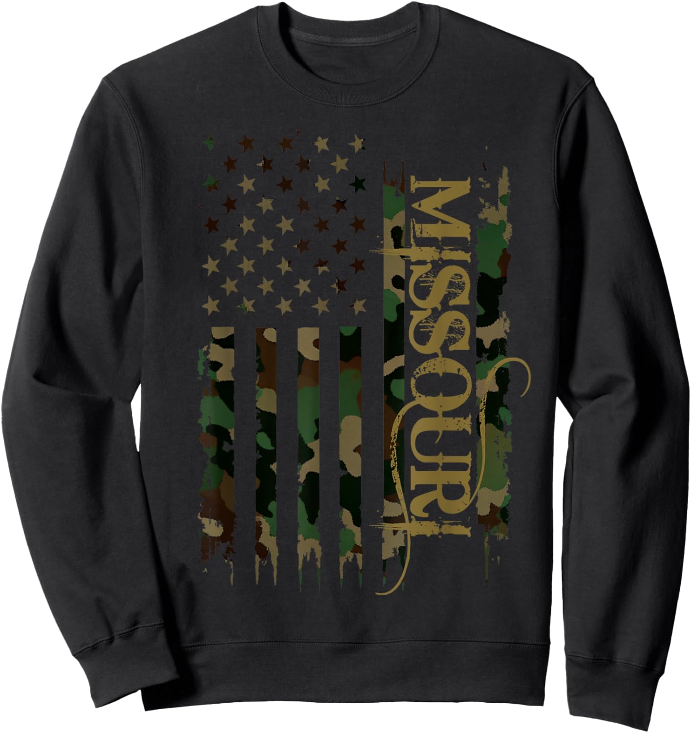 Missouri United States Distressed Camo w US Flag Sweatshirt - Sweatshirt | Black