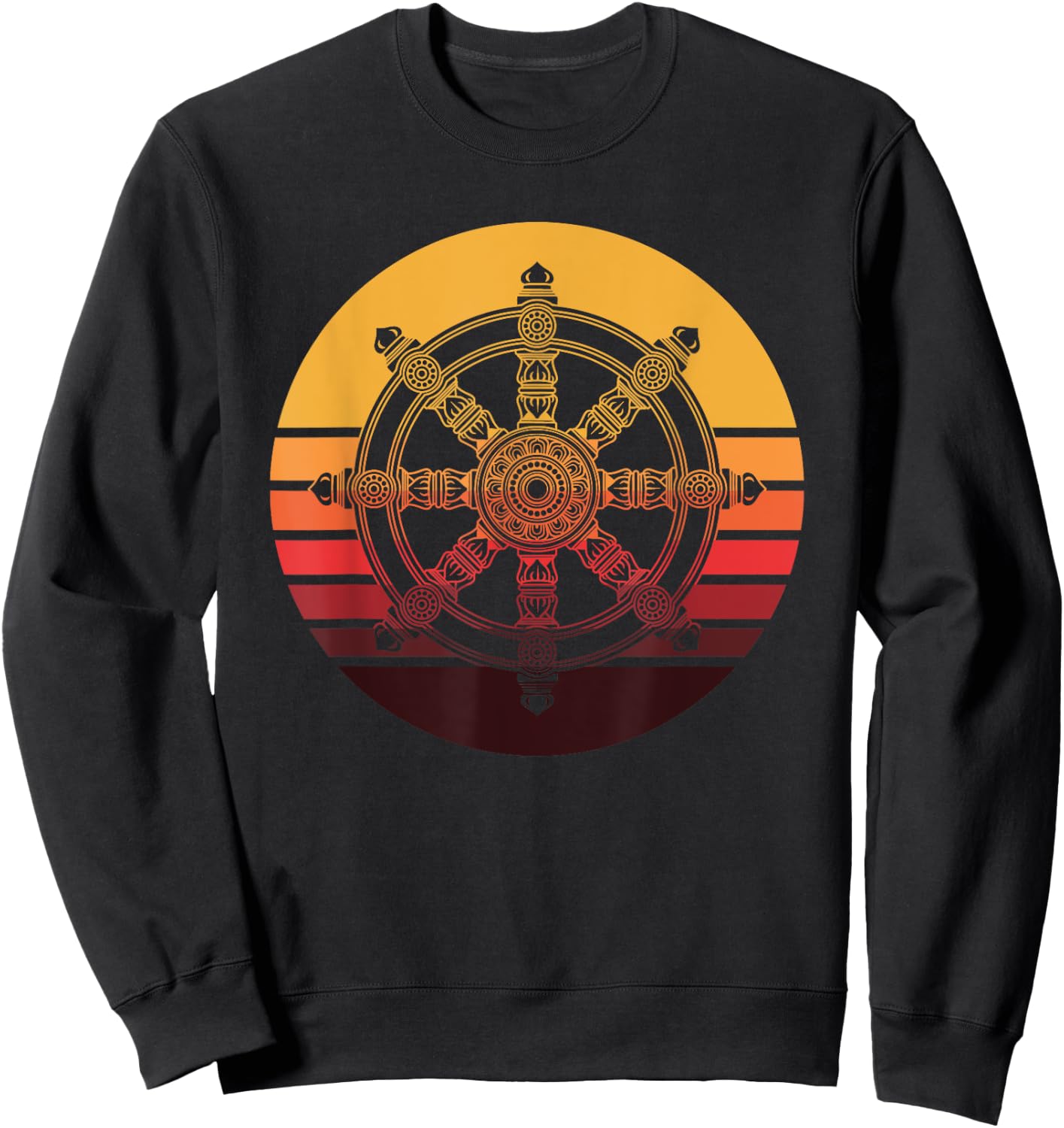 Retro Dharmachakra Hindu Sanskrit Buddhist Dharma Wheel Sweatshirt - Sweatshirt | Black