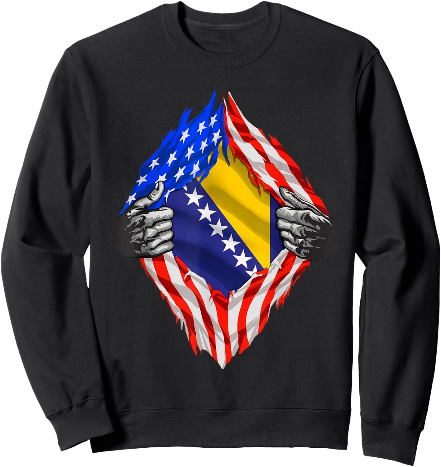 Bosnia Shirt Super USA Bosnian Flag Bosnian American Roots Sweatshirt - Sweatshirt | Black
