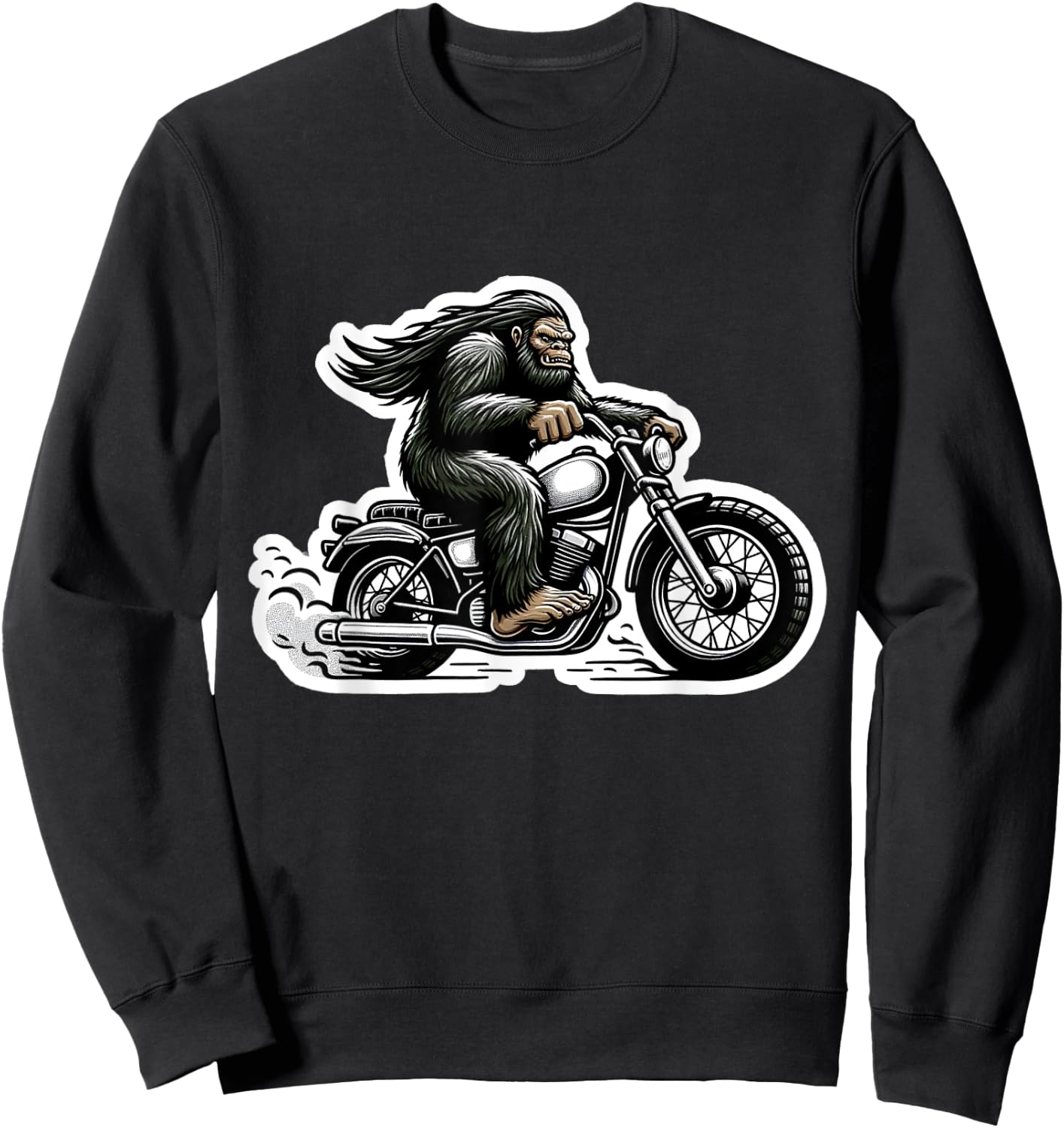 Funny Bigfoot Sasquatch Riding Motorcycle Bike Biker Sweatshirt - Sweatshirt | Black