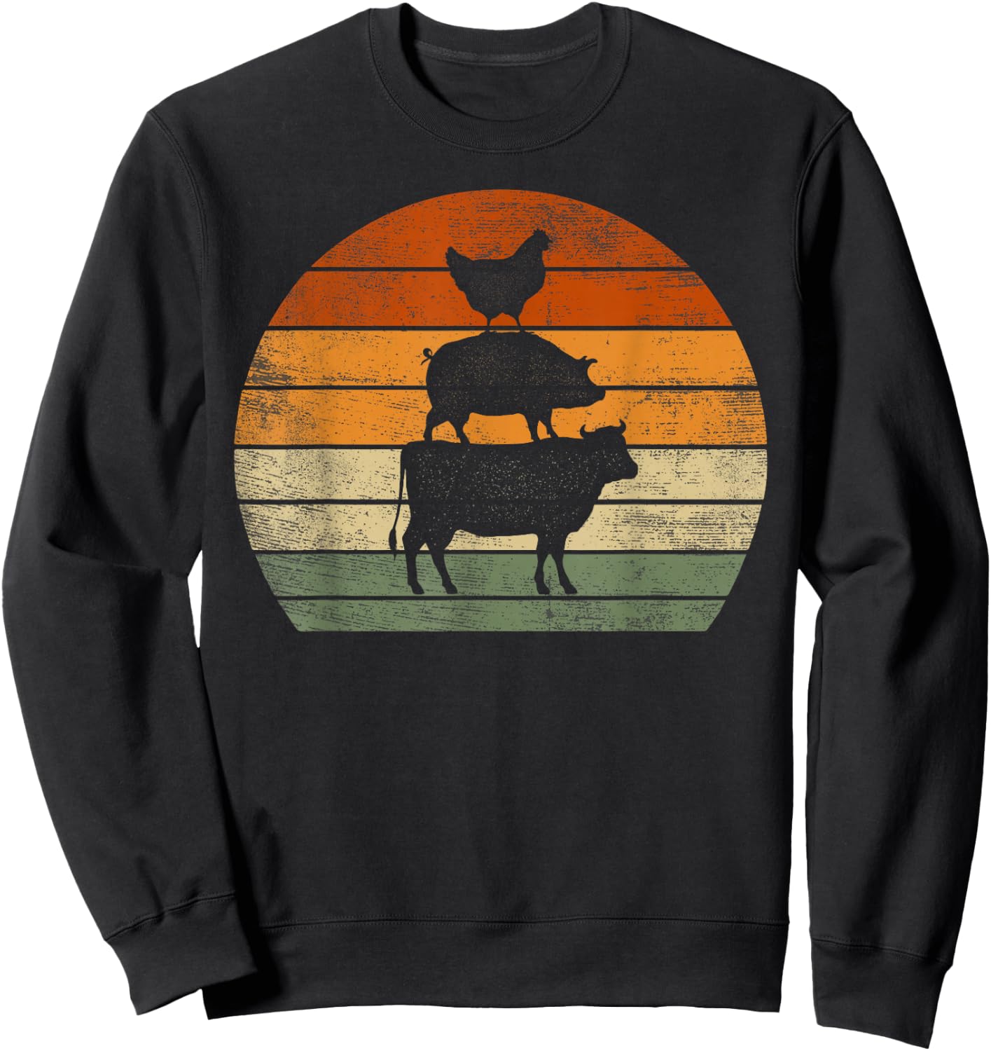 Farm Animals Gifts Women Men Cow Pig Chicken Print Graphic Sweatshirt - Sweatshirt | Black
