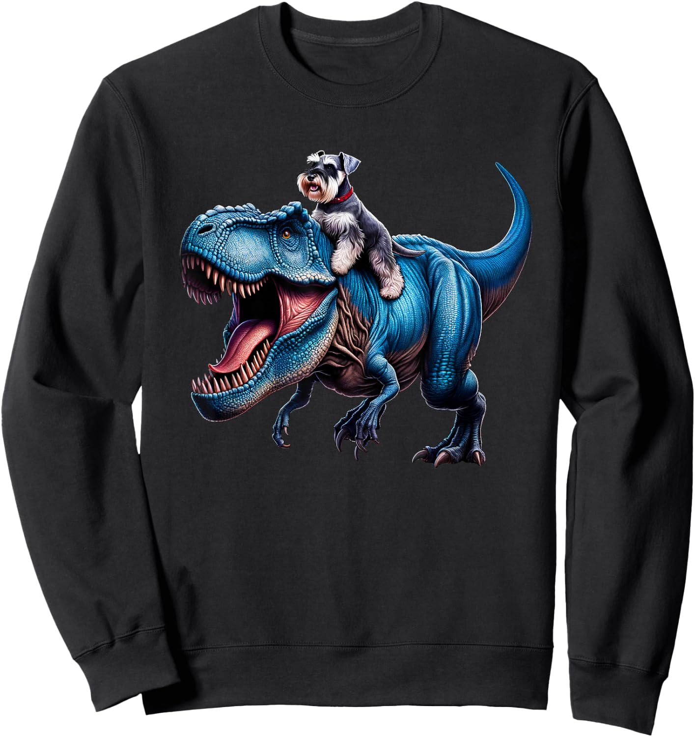 Miniature Schnauzer Riding T-Rex Dinosaur Funny Dog Lover Sweatshirt - Sweatshirt | Black