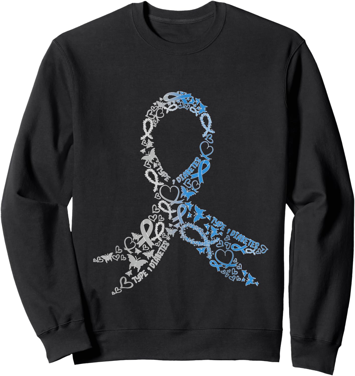Type 1 Diabetes Ribbon Juvenile Diabetes Awareness Support Sweatshirt - Sweatshirt | Black