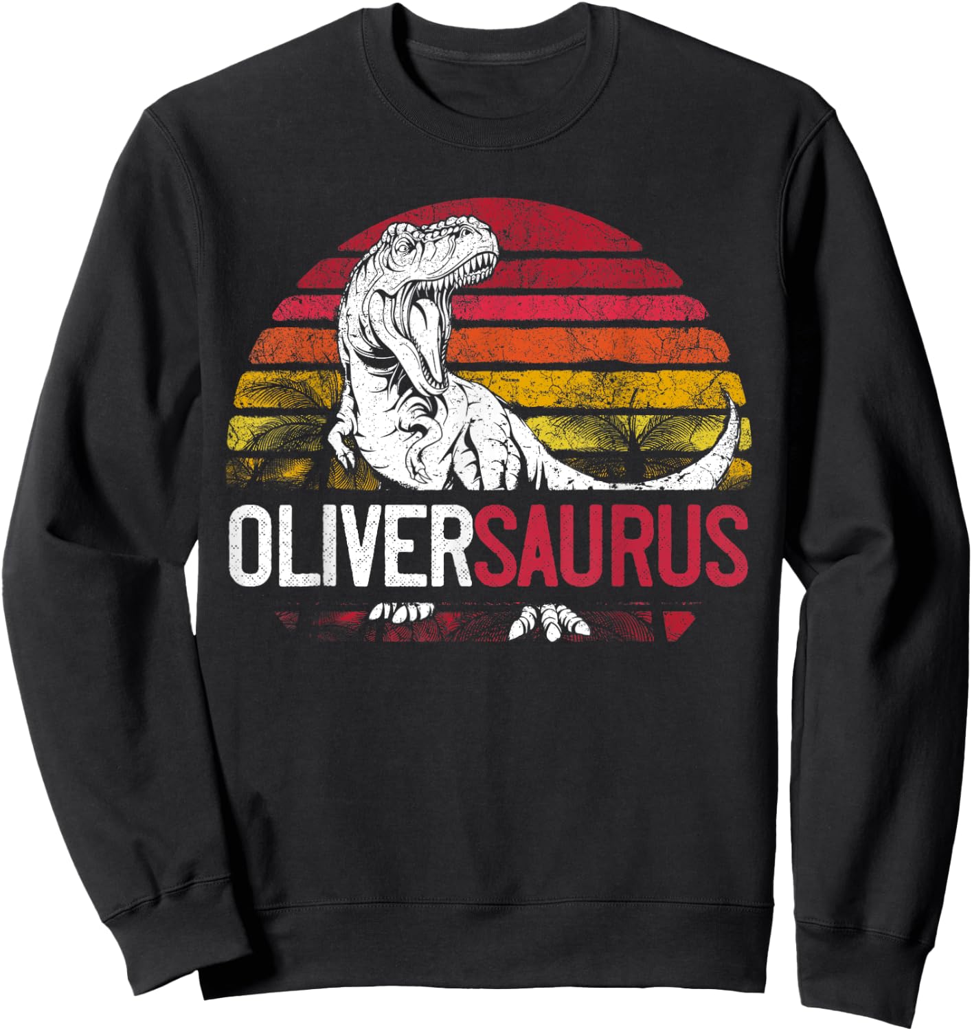 Oliver Saurus Funny Personalized Dinosaur T Rex Name Sweatshirt - Sweatshirt | Black