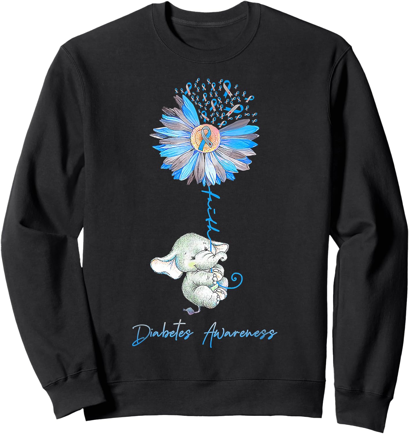 Faith Cute Elephants Sunflower Diabetes Awareness Sweatshirt - Sweatshirt | Black