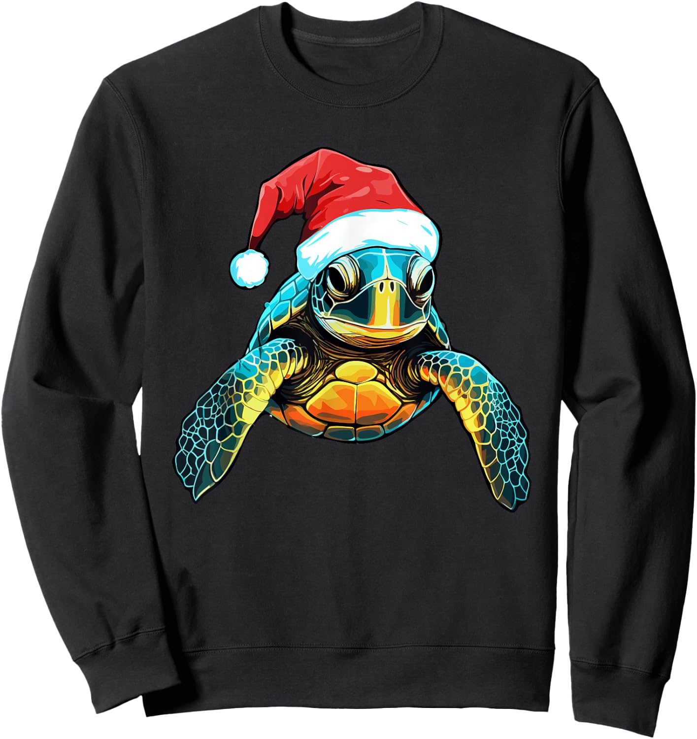Cute Sea Turtle Christmas Santa Hat Xmas Pajama Sweatshirt - Sweatshirt | Black