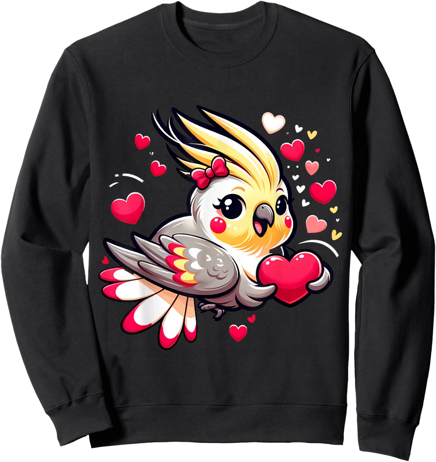 Cockatiel Valentine Hearts Parrot Bird Sweatshirt - Sweatshirt | Black