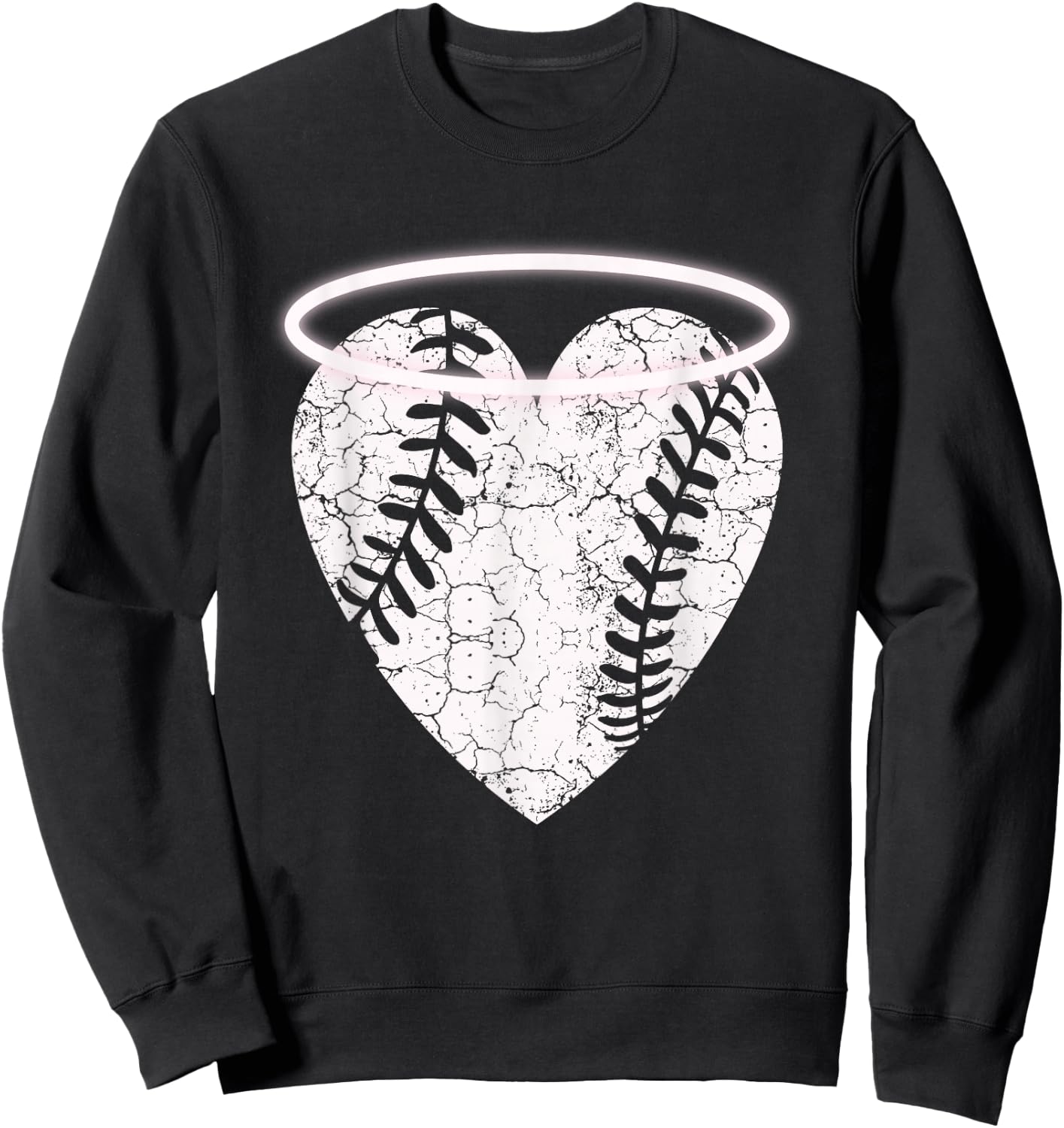 Vintage Angel Baseball Heart with Halo Sweatshirt - Sweatshirt | Black