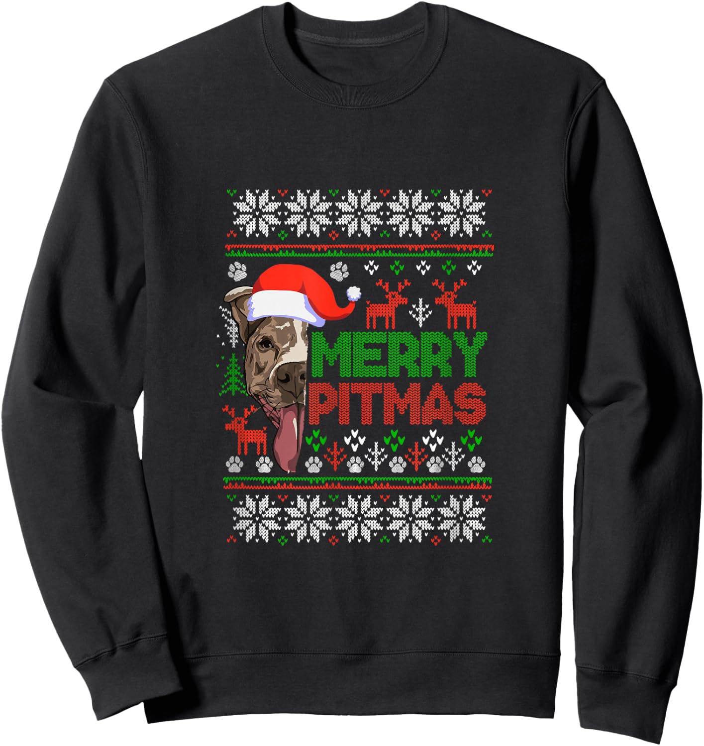 MERRY PITMAS - Christmas Pitbull Ugly Sweater style Sweatshirt - Sweatshirt | Black