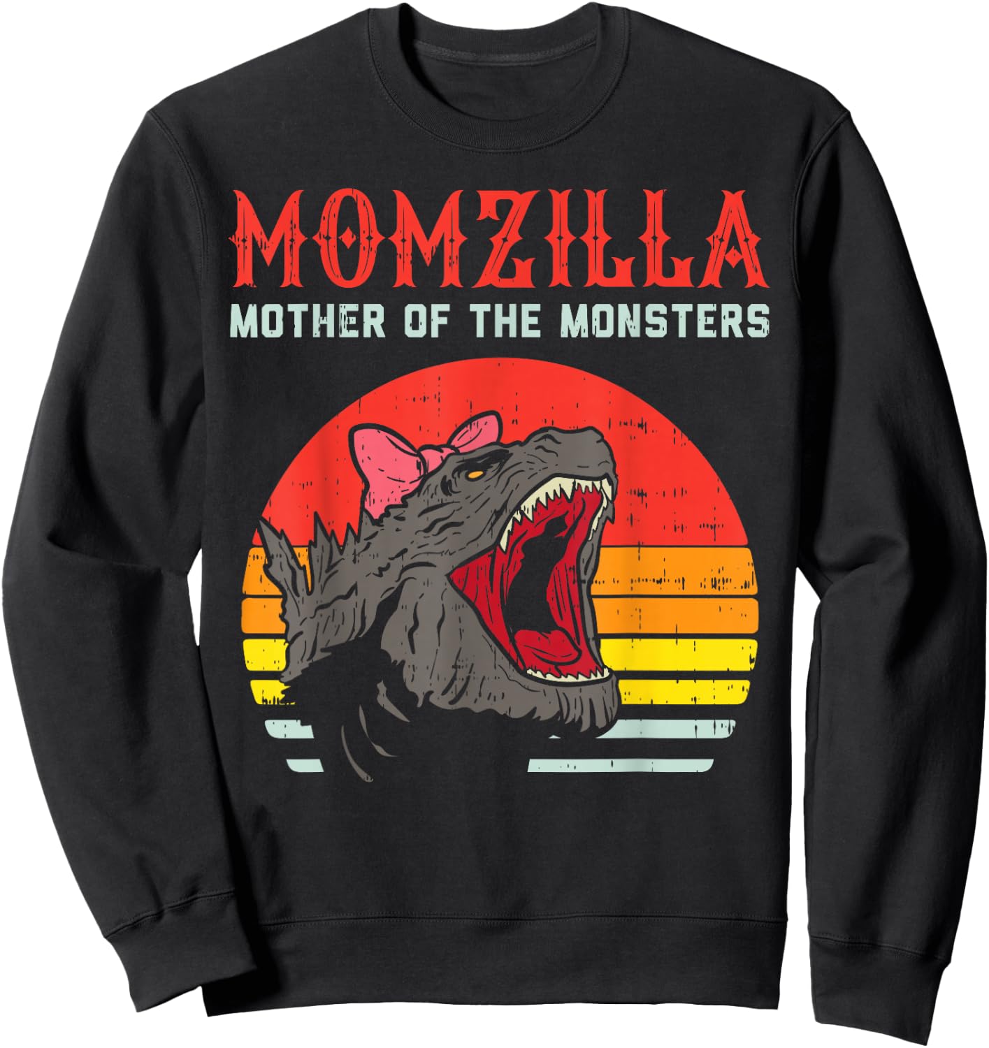 Momzilla Mother Of Monsters Ribbon Retro Mama Step Mom Gift Sweatshirt - Sweatshirt | Black