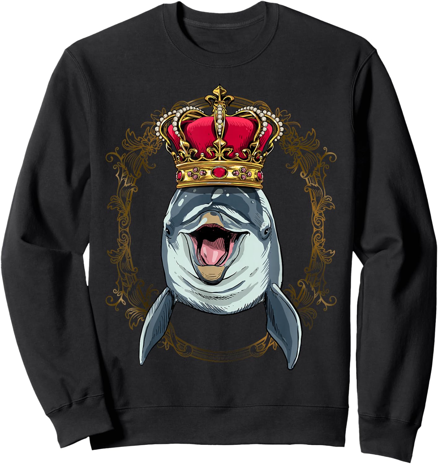 King Dolphin Wearing Crown - Queen Dolphin Animal Sweatshirt - Sweatshirt | Black