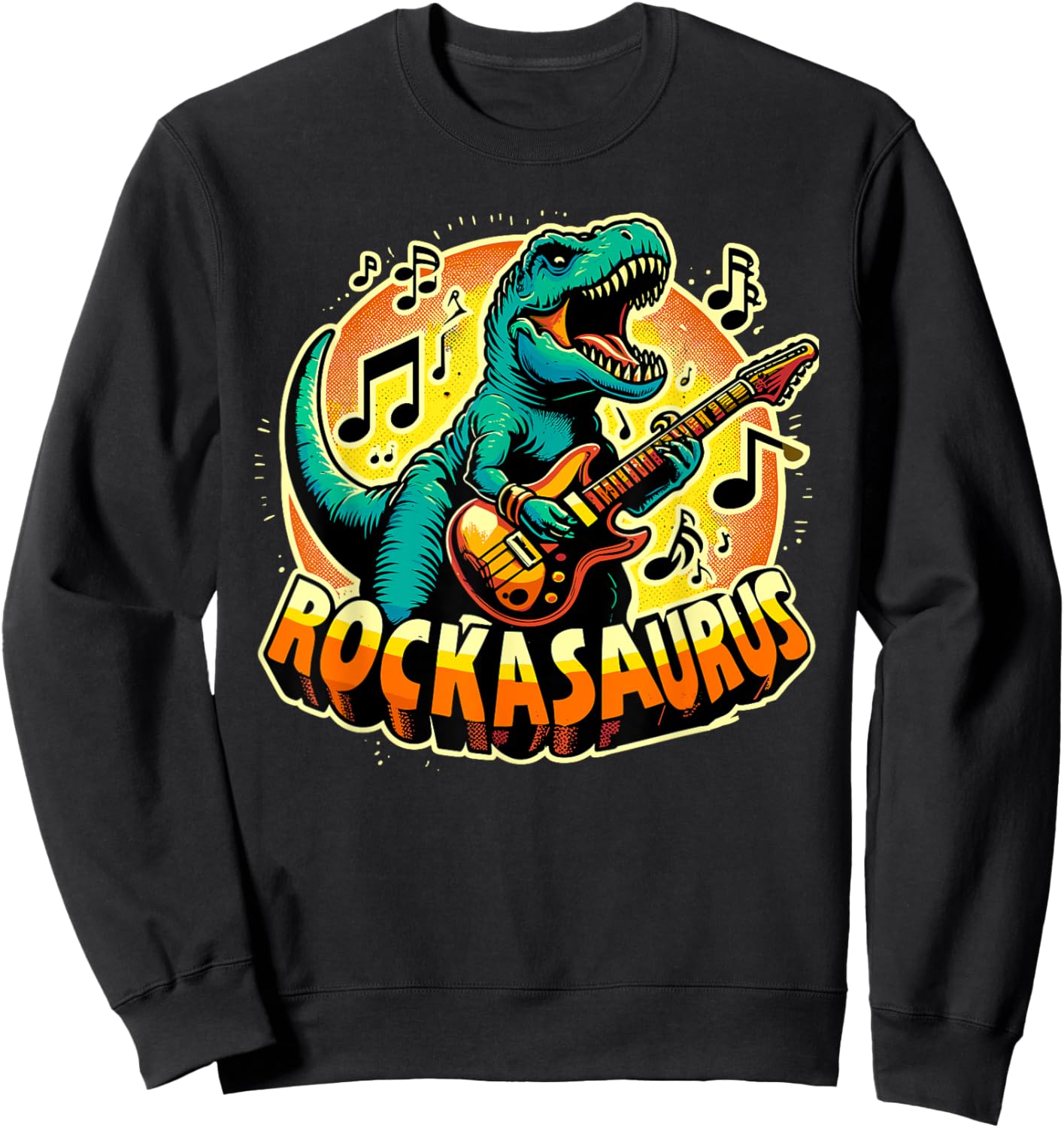 Rockasaurus Dinosaur Playing Guitar | Guitarist T-Rex Sweatshirt - Sweatshirt | Black