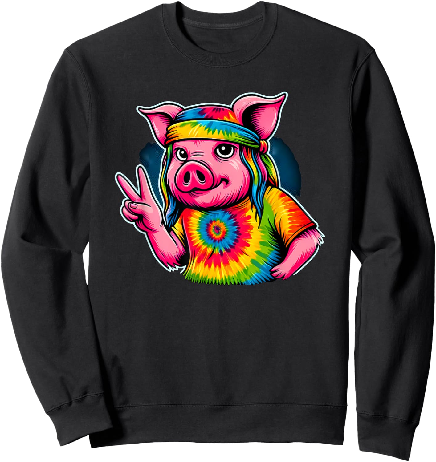 Peace Sign Tie Dye Pig Sweatshirt - Sweatshirt | Black