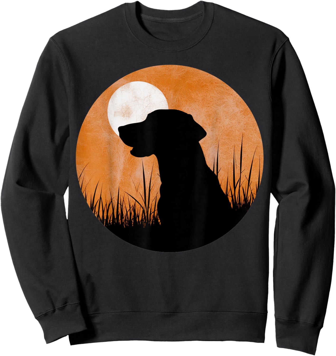 A silhouette of a hunting black or yellow lab on orange sky Sweatshirt - Sweatshirt | Black