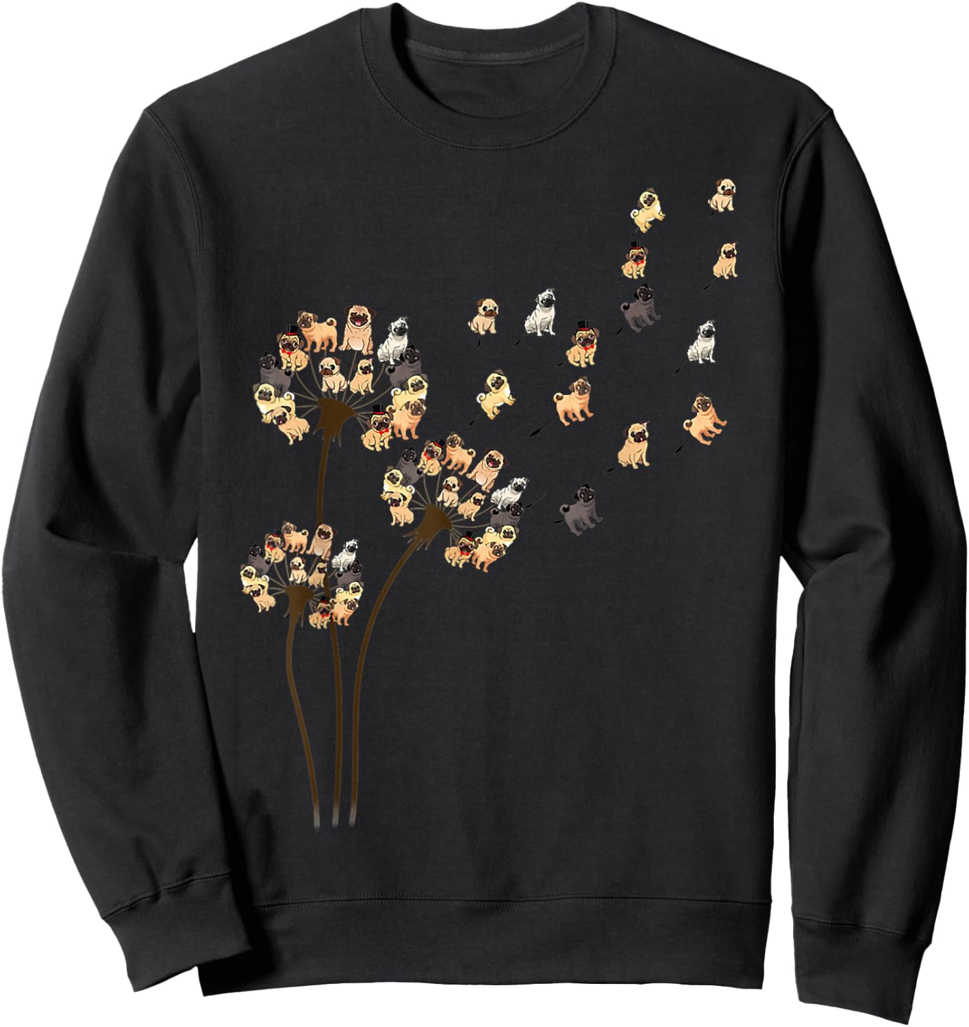 Flower Pug Dog Dandelion Funny Animals Lover Sweatshirt - Sweatshirt | Black