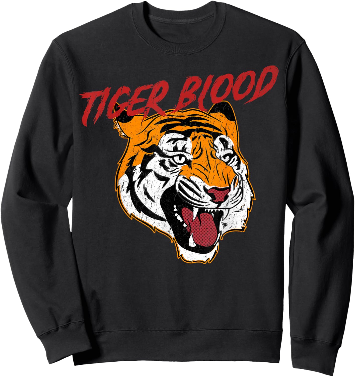 Tiger Blood Distressed Roaring Tiger Graphic Sweatshirt - Sweatshirt | Black