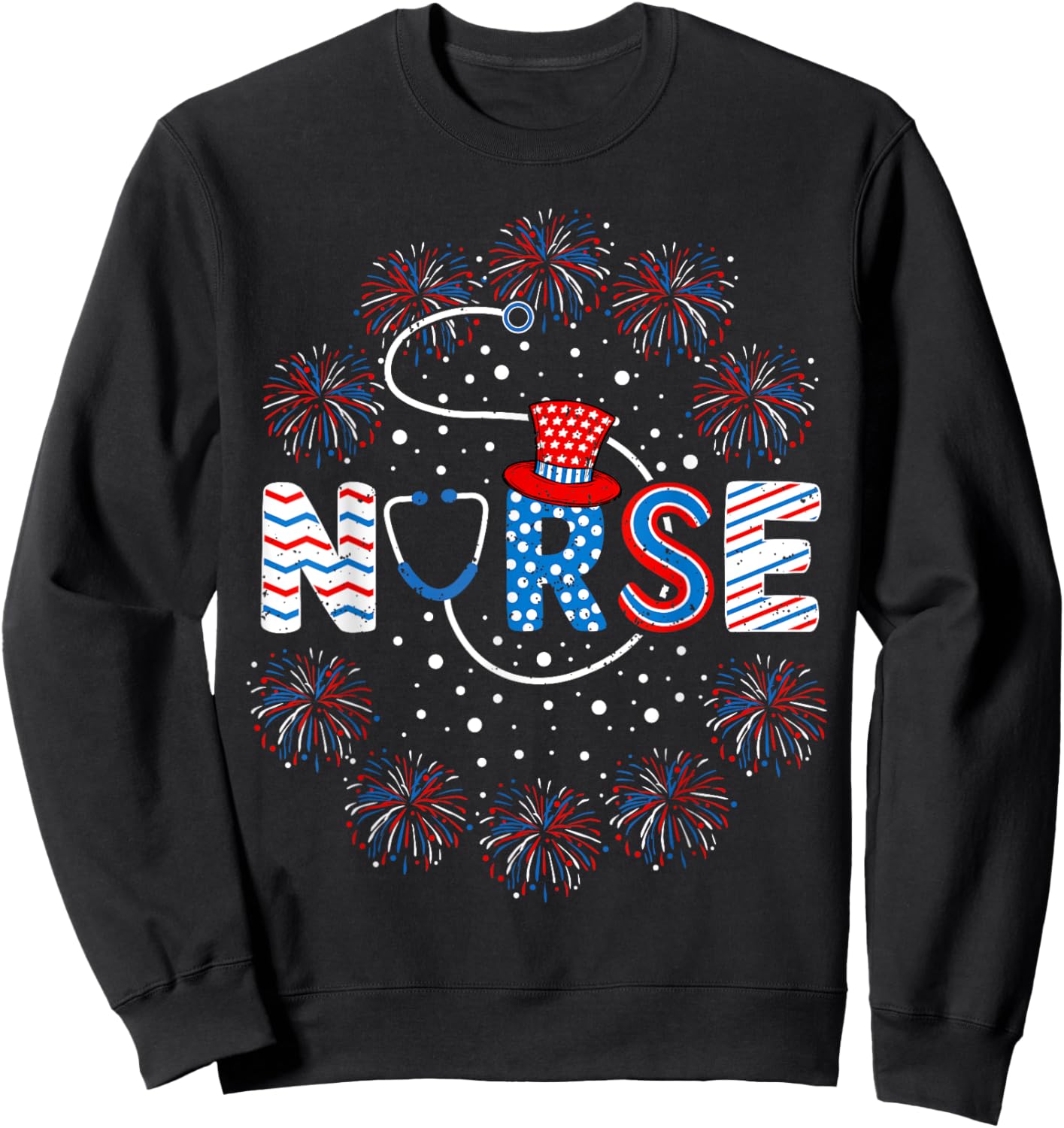 4th of July Nurse American Flag Fourth Of July Nurse Sweatshirt - Sweatshirt | Black