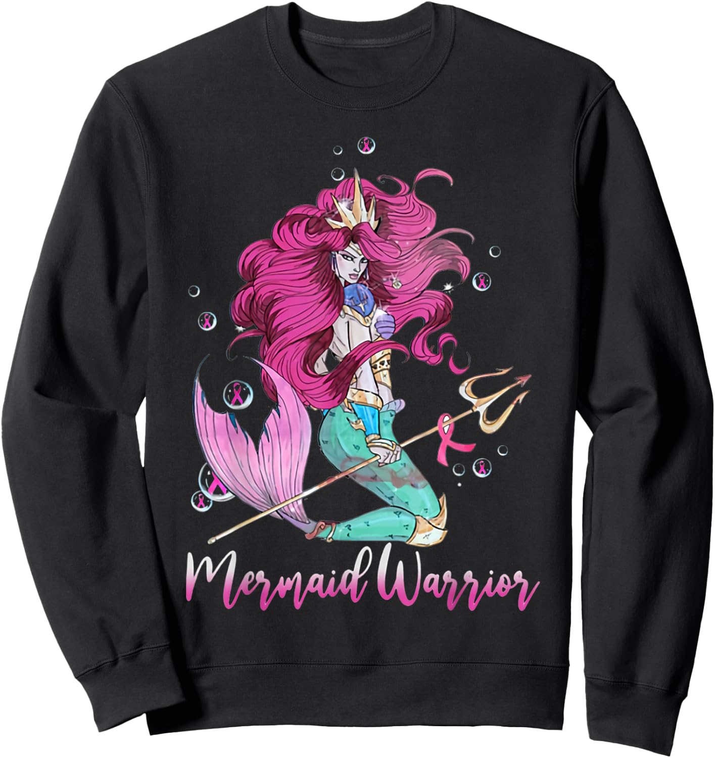 Breast Cancer Mermaid Warrior Mermaid Warrior Breast Cancer Sweatshirt - Sweatshirt | Black