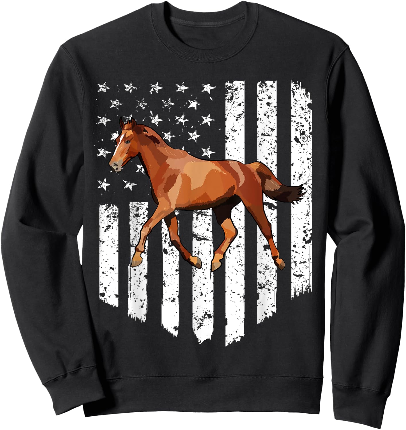 White American Flag Brown Horse 4th Of July Farm Animal Kids Men Sweatshirt - Sweatshirt | Black