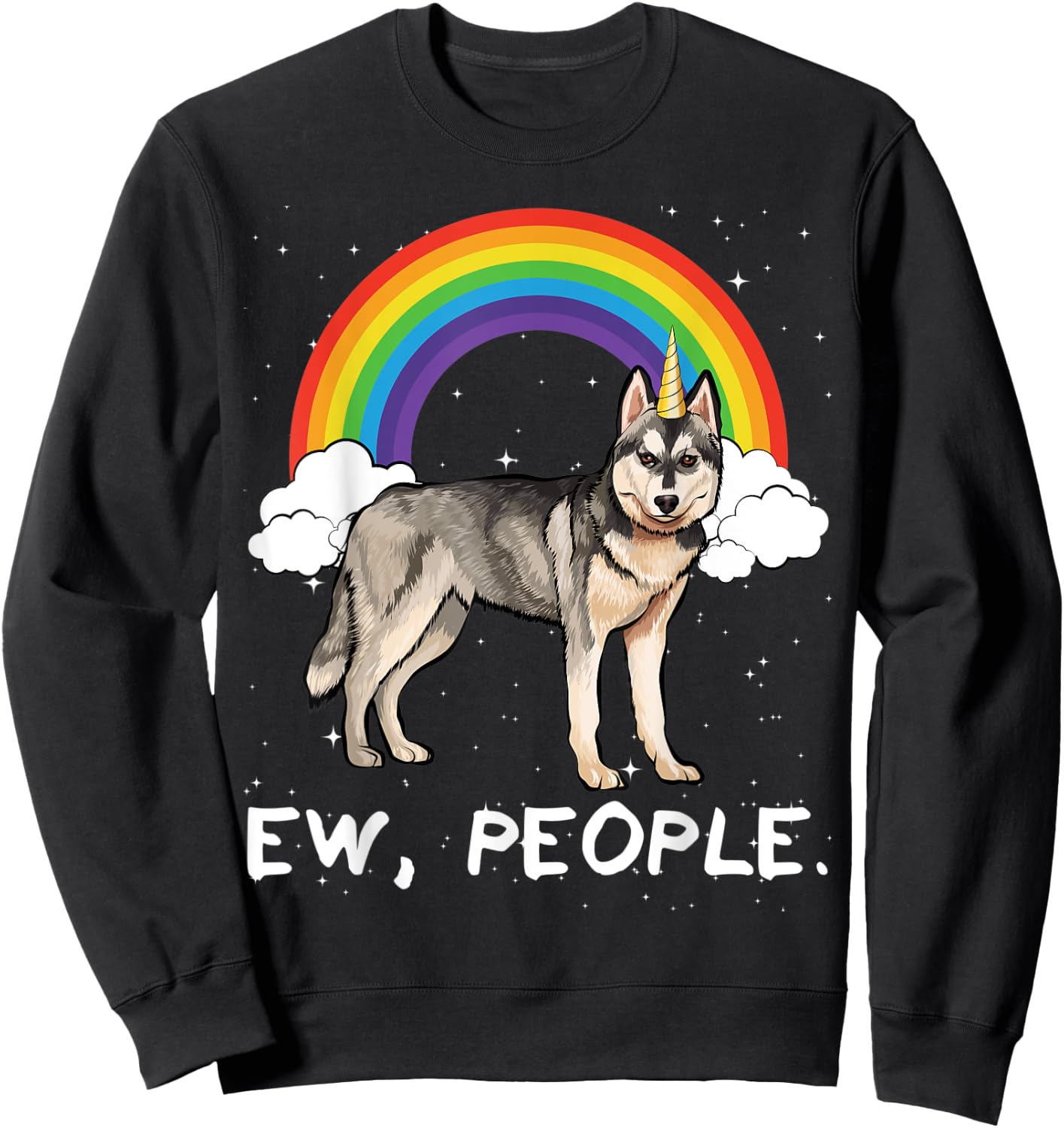 Rainbow Siberian Husky Ew People Unicorn Dog Men Women Kids Sweatshirt - Sweatshirt | Black