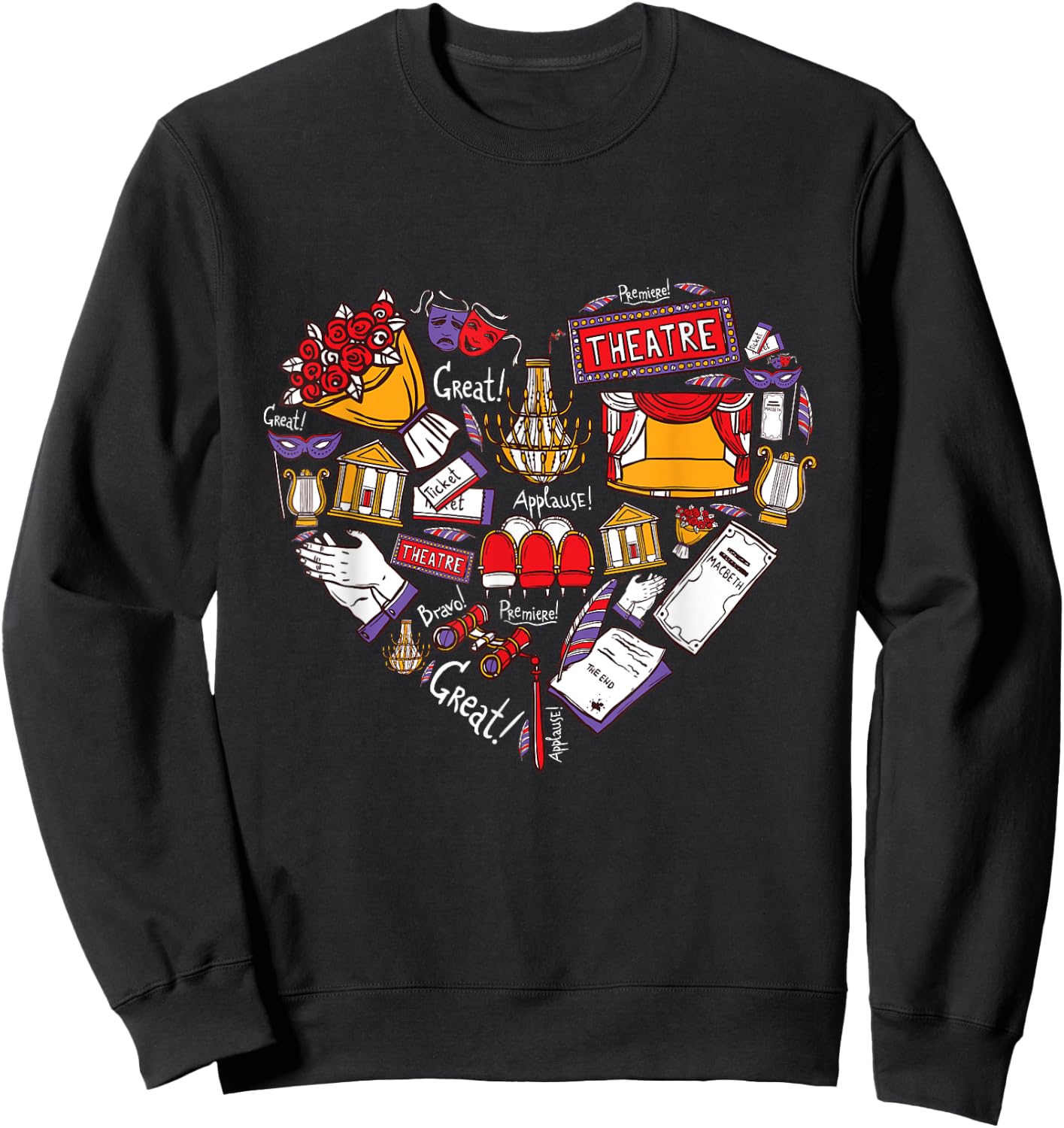 Theatre heart love actor actress gift women kids Sweatshirt - Sweatshirt | Black