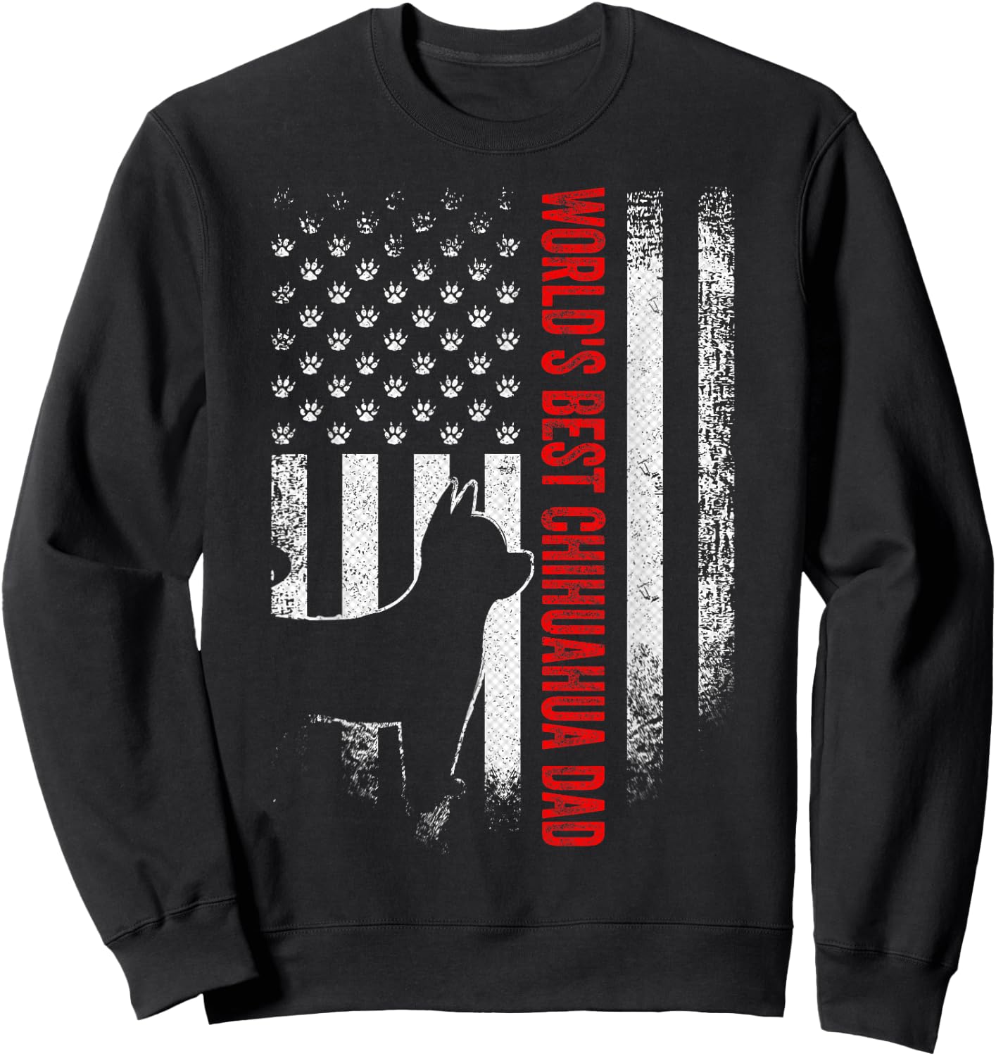 Vintage American Flag World's Best Chihuahua Dad Silhouette Sweatshirt - Sweatshirt | Black