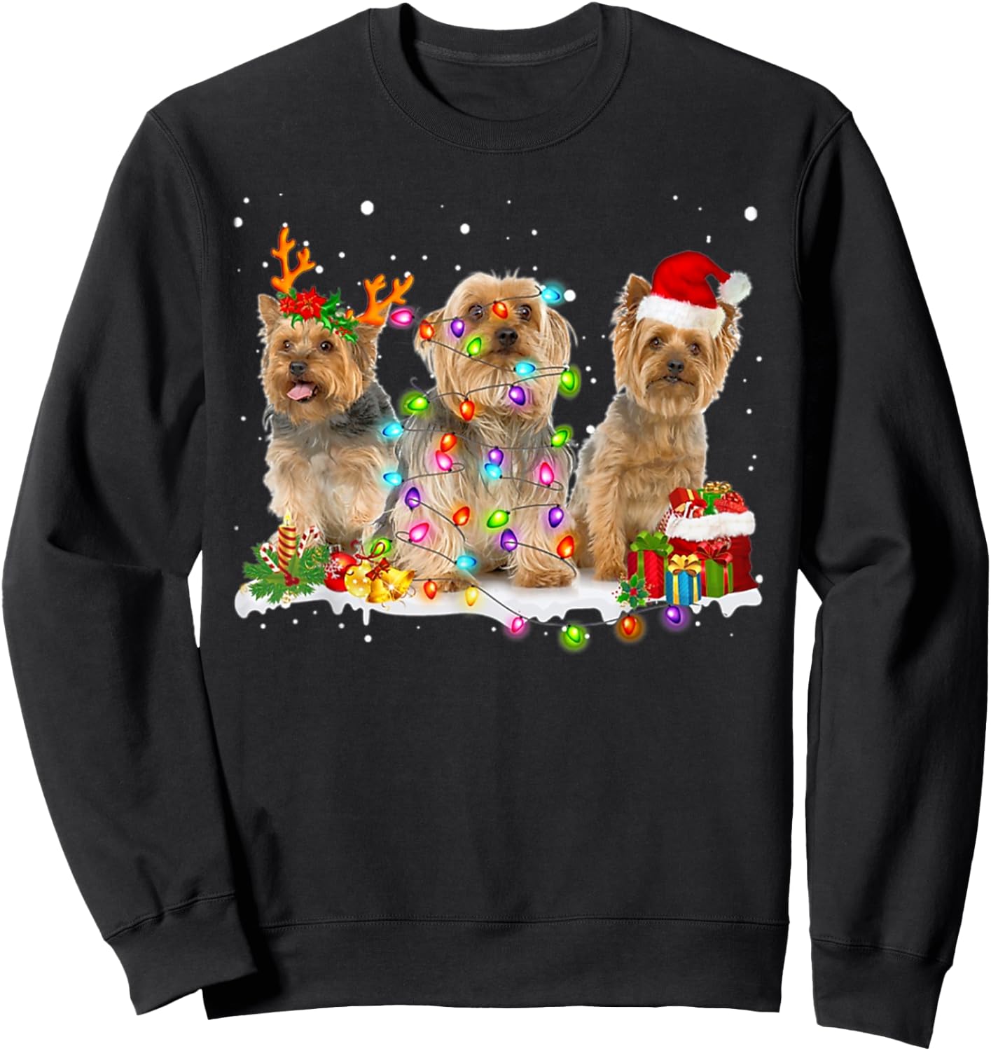 Three Silky Terrier Xmas Silky Terrier-Snow-Christmas Lover Sweatshirt - Sweatshirt | Black