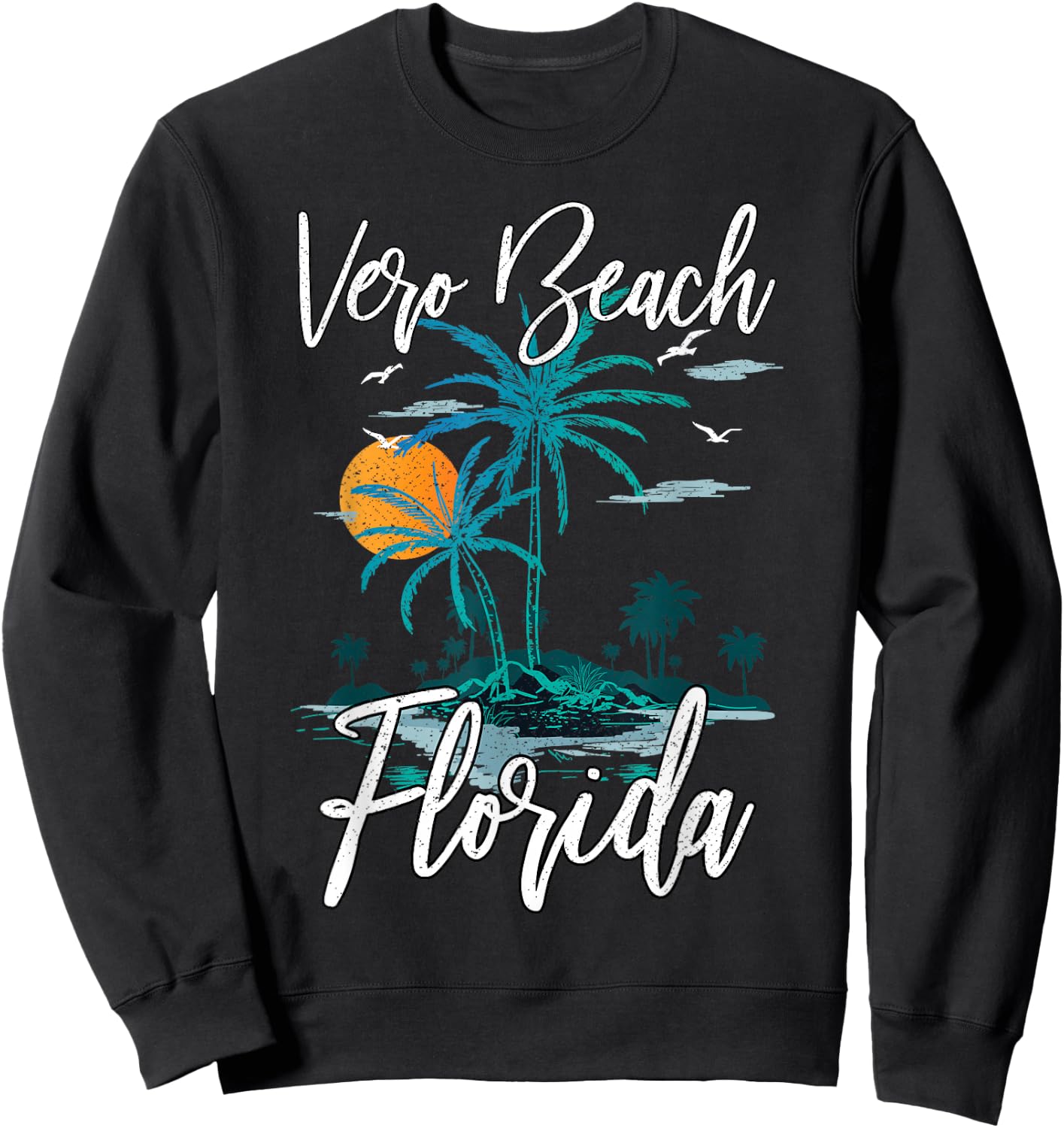 Family Vacation Retro Sunset Florida Vero Beach Women Kids Sweatshirt - Sweatshirt | Black