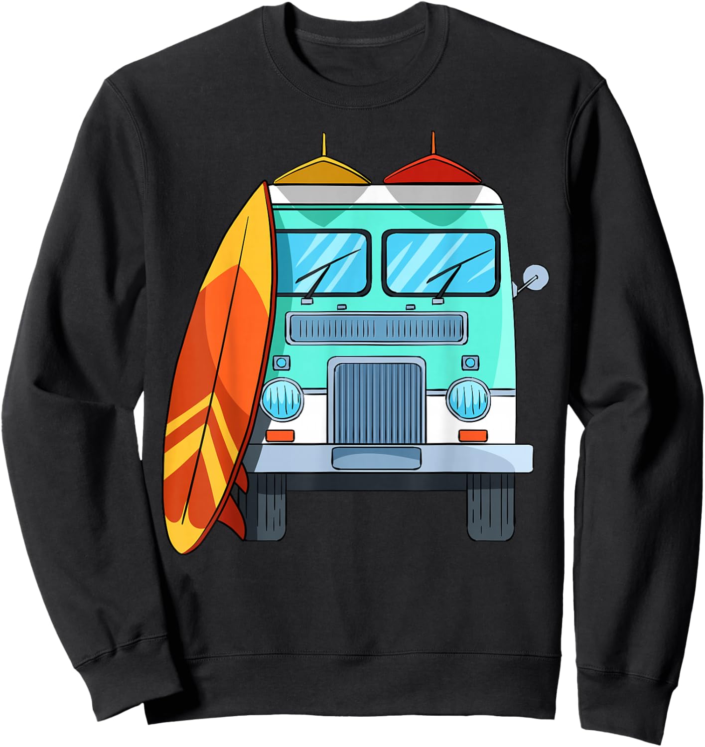 Surf Van Surfboard Palm Trees Surfing Surfer Waves Summer Men Women Girls Kids Sweatshirt - Sweatshirt | Black