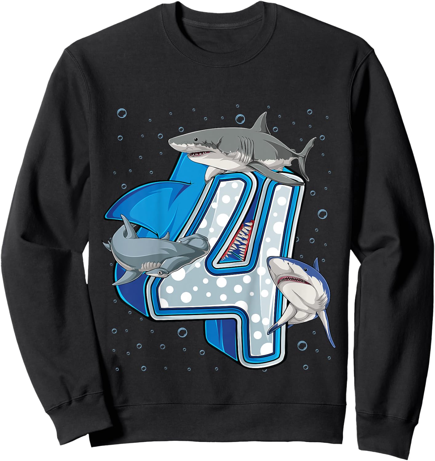 4th Birthday Boys Shark 4 years Old Ocean Shark B-day Sweatshirt - Sweatshirt | Black