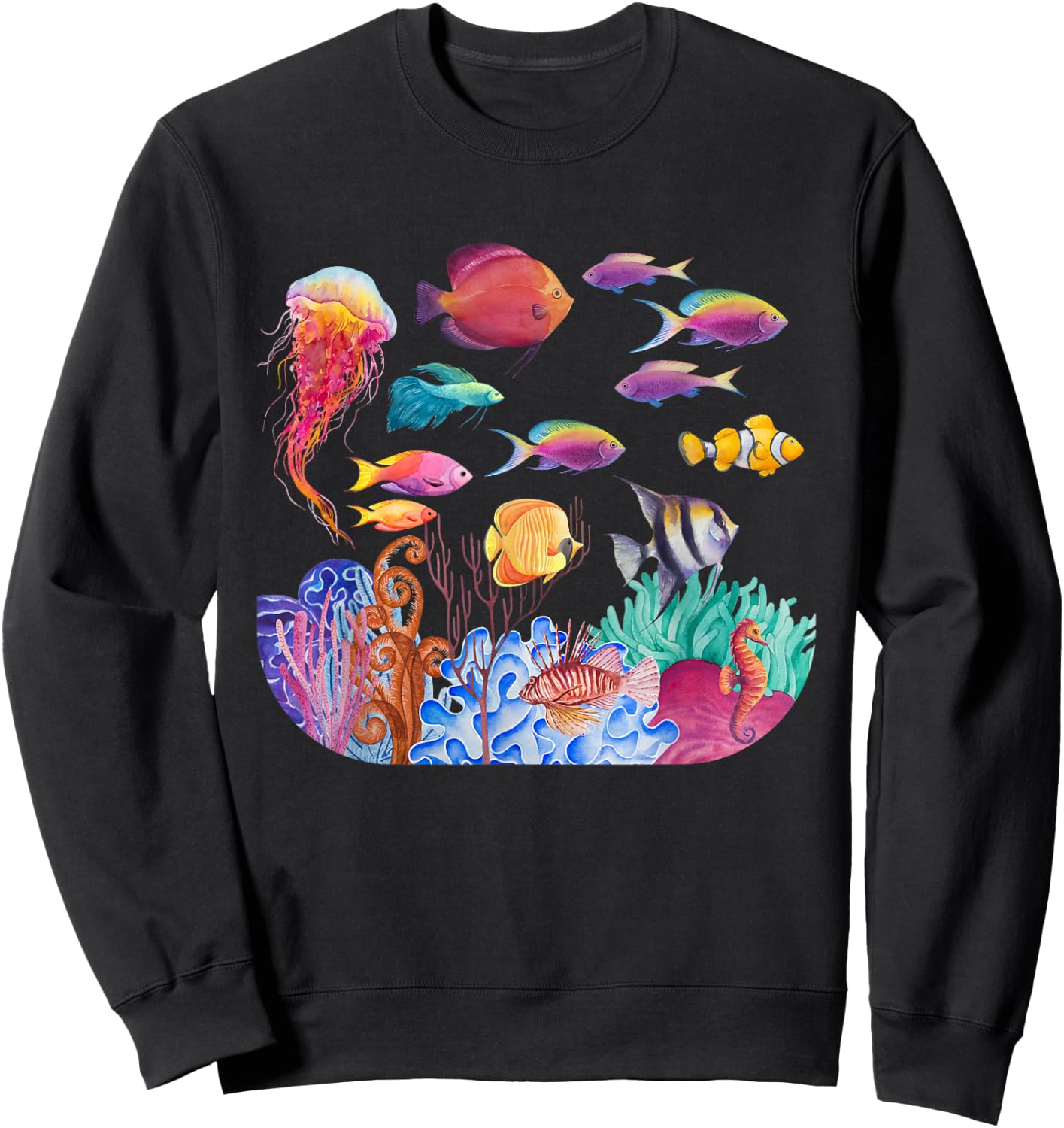Ocean Scene - Watercolor Sea Life Sweatshirt - Sweatshirt | Black